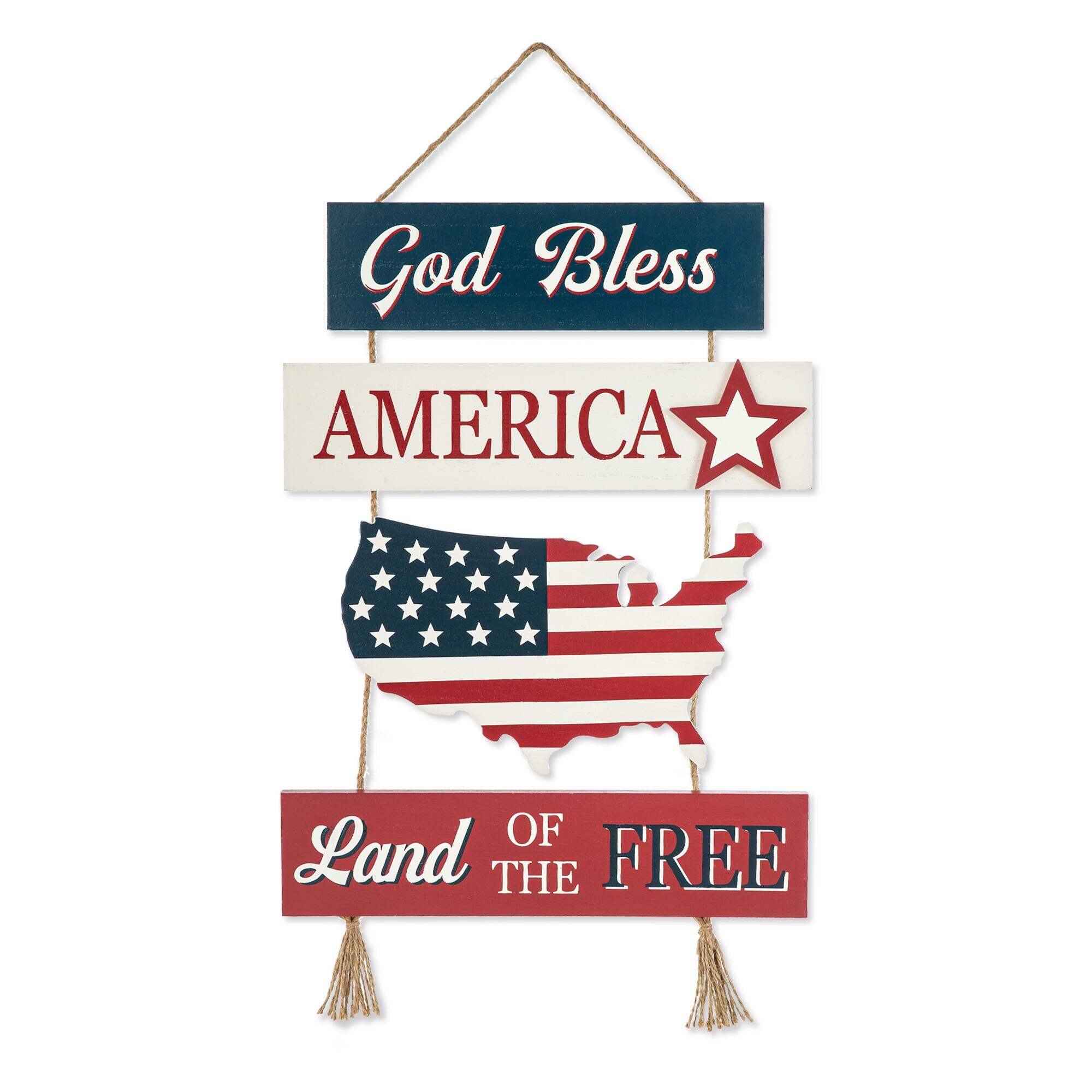 Glitzhome® 21" Patriotic American Sign Door Hanger