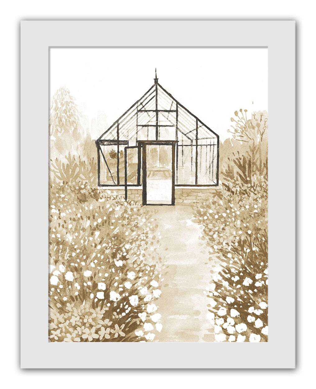 Modern Greenhouse Wall Print in White Frame