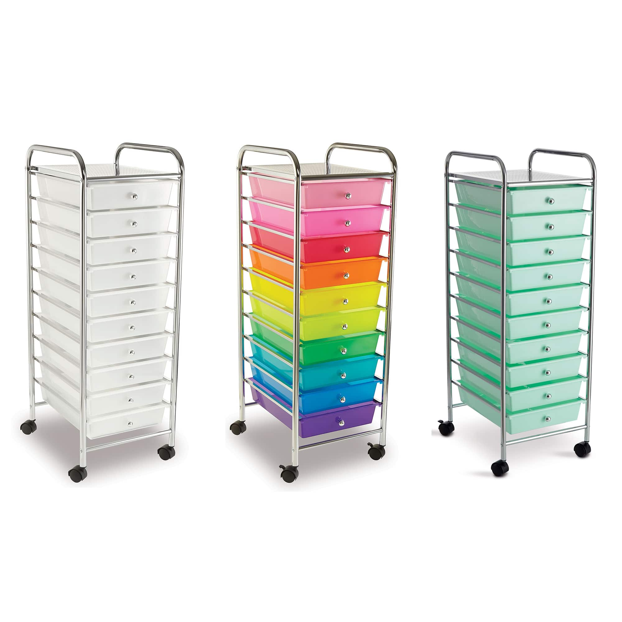 Mobile Organizer, 10 Drawers, 13 X 38 X 15-1/4 Inches, Multiple Colors