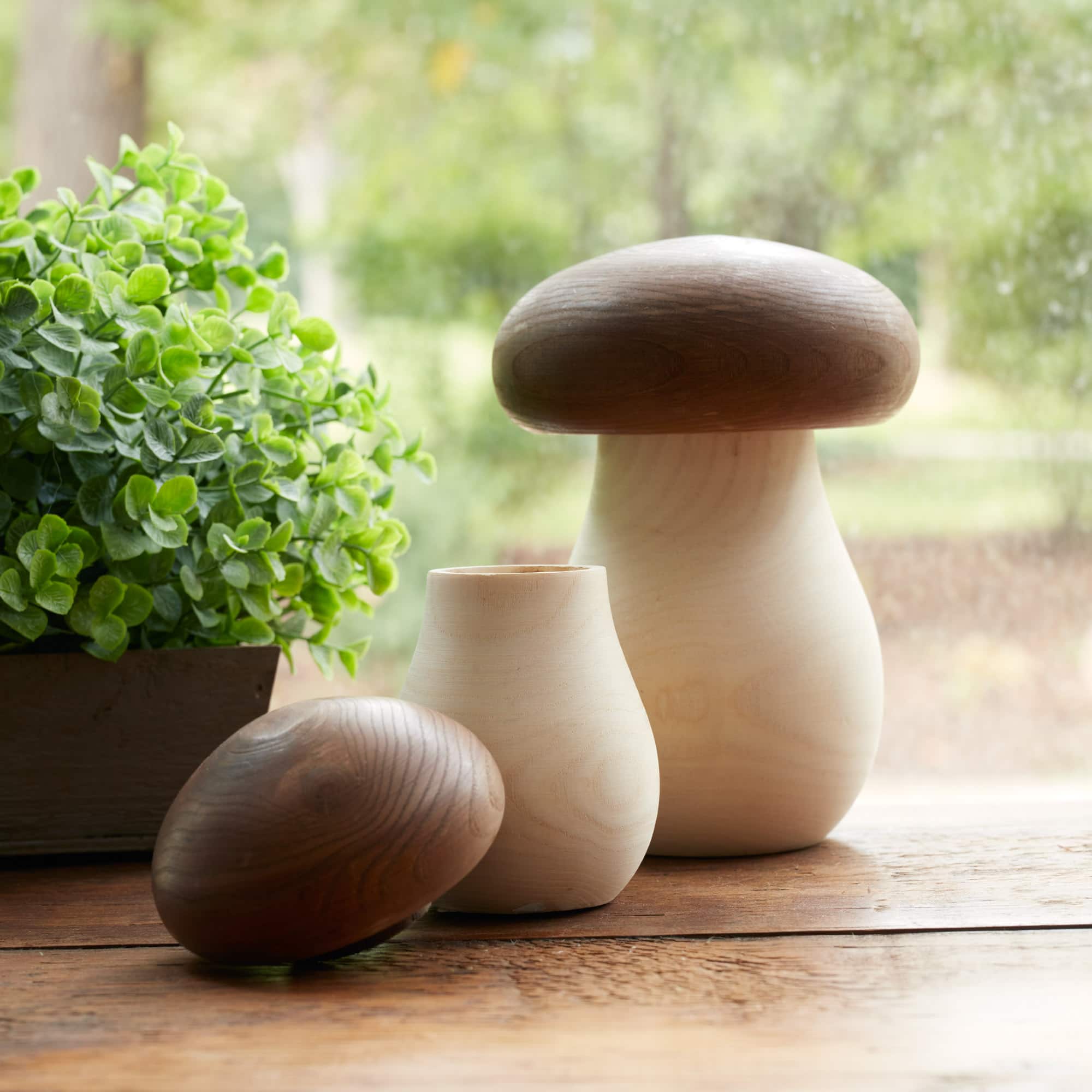 Wood Mushroom Box D&#xE9;cor Set