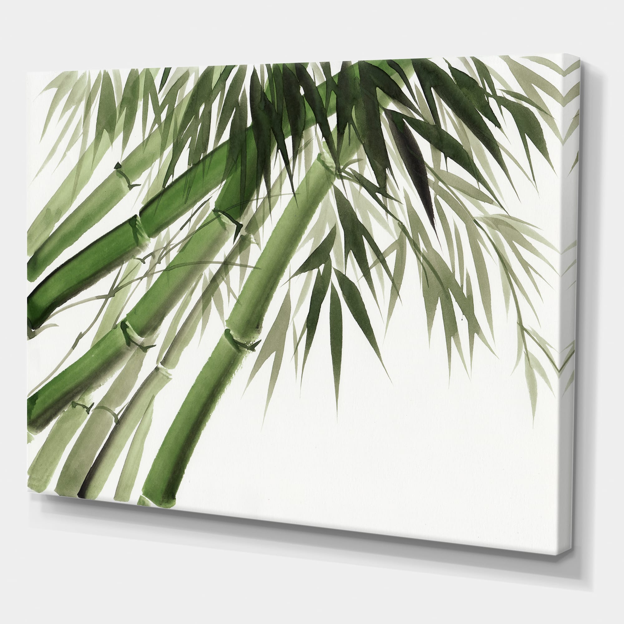 Designart - Vintage Dark Green Bamboo - Traditional Canvas Wall Art Print