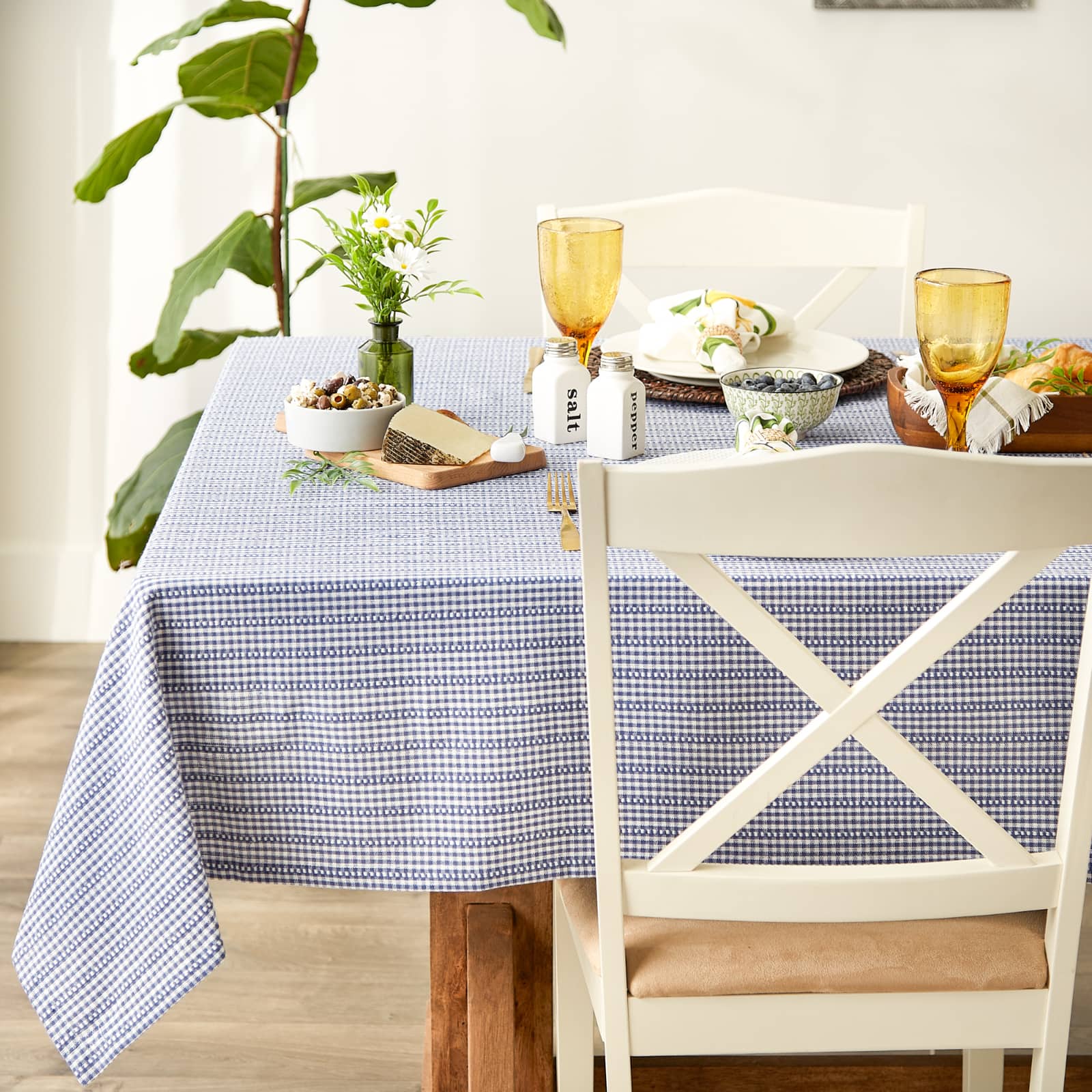 French Blue Farmhouse Gingham Tablecoth 70" Round