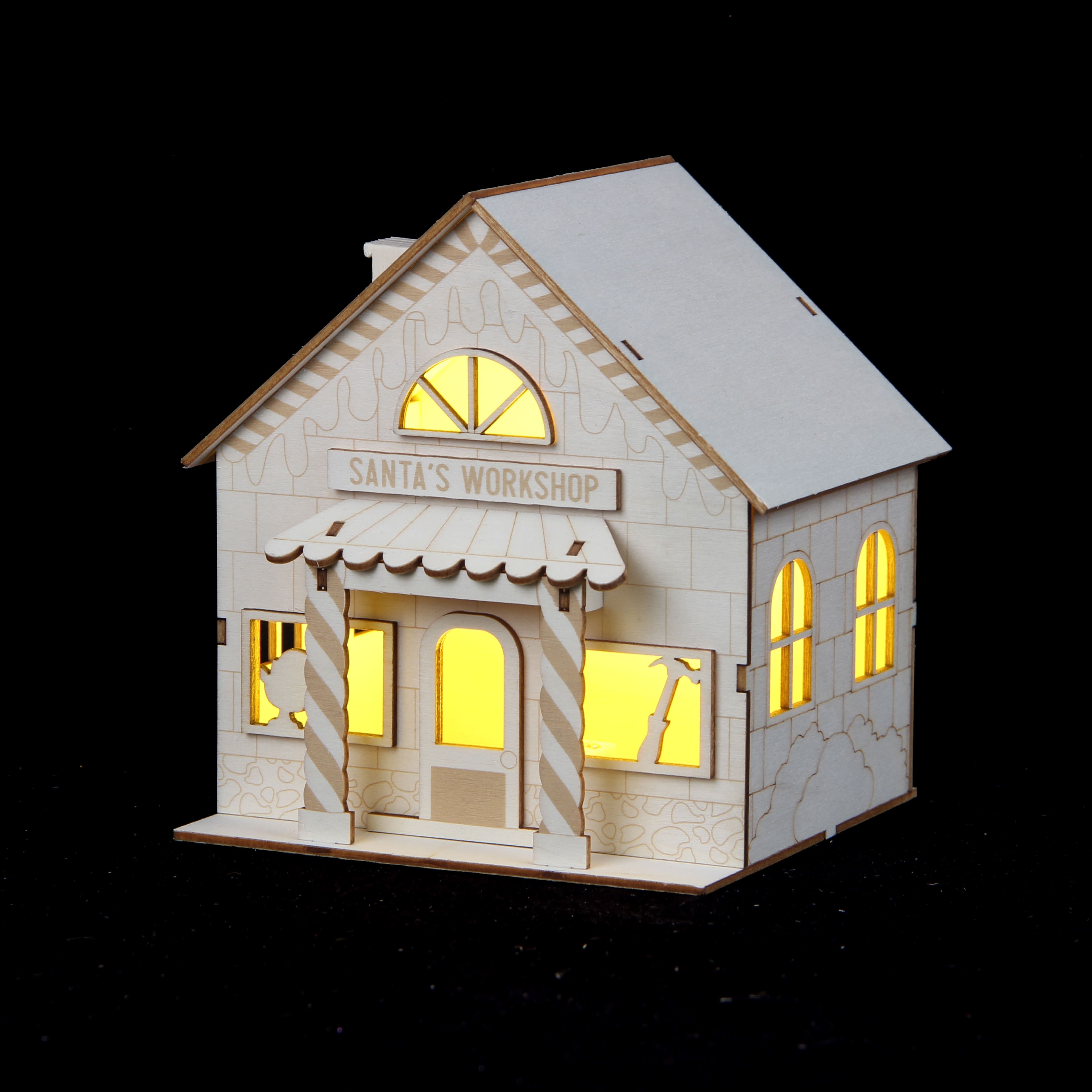 6&#x22; DIY LED Wood Village Santa&#x27;s Workshop by Make Market&#xAE;