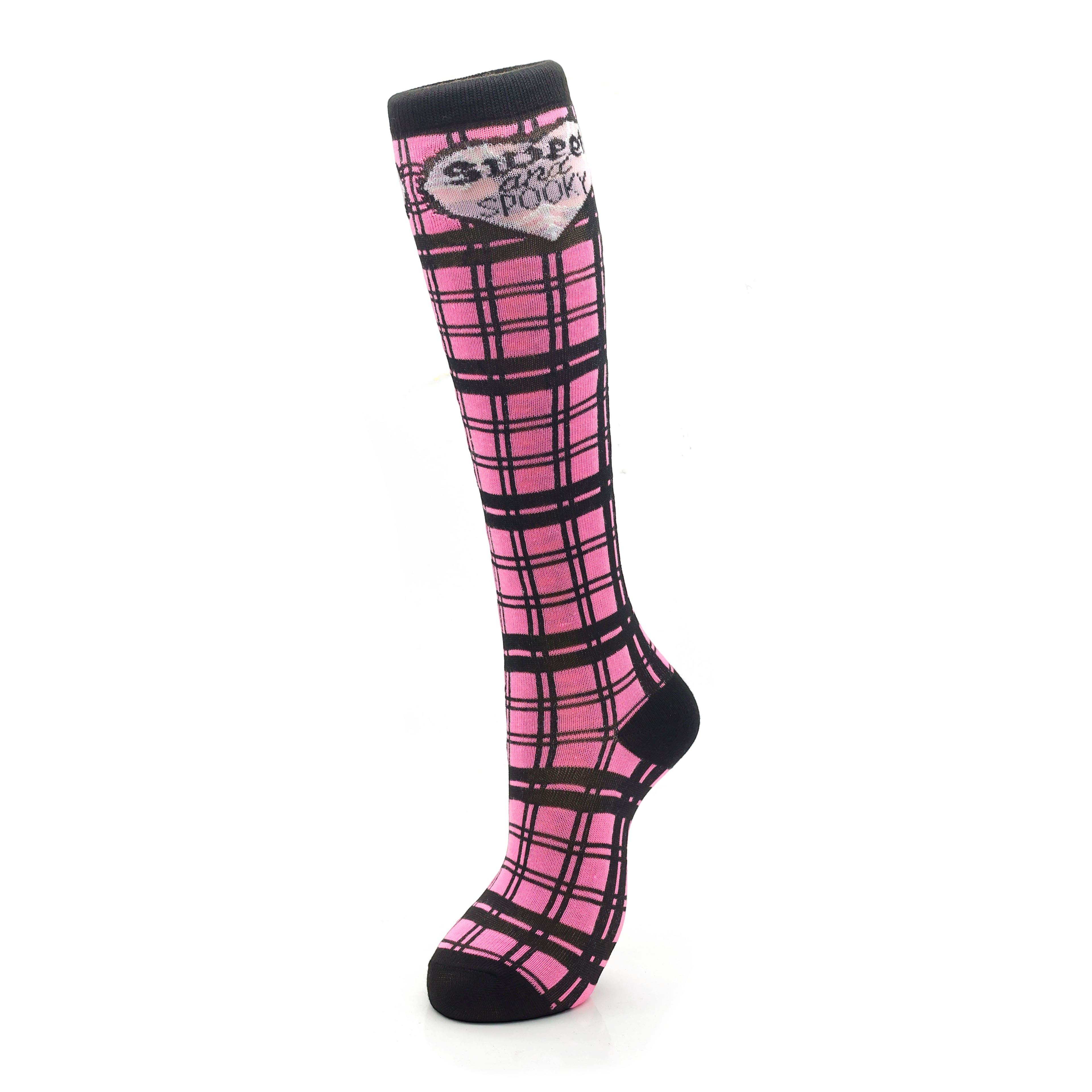Sweet &#x26; Spooky Pink Plaid Knee High Socks by Celebrate It&#x2122;