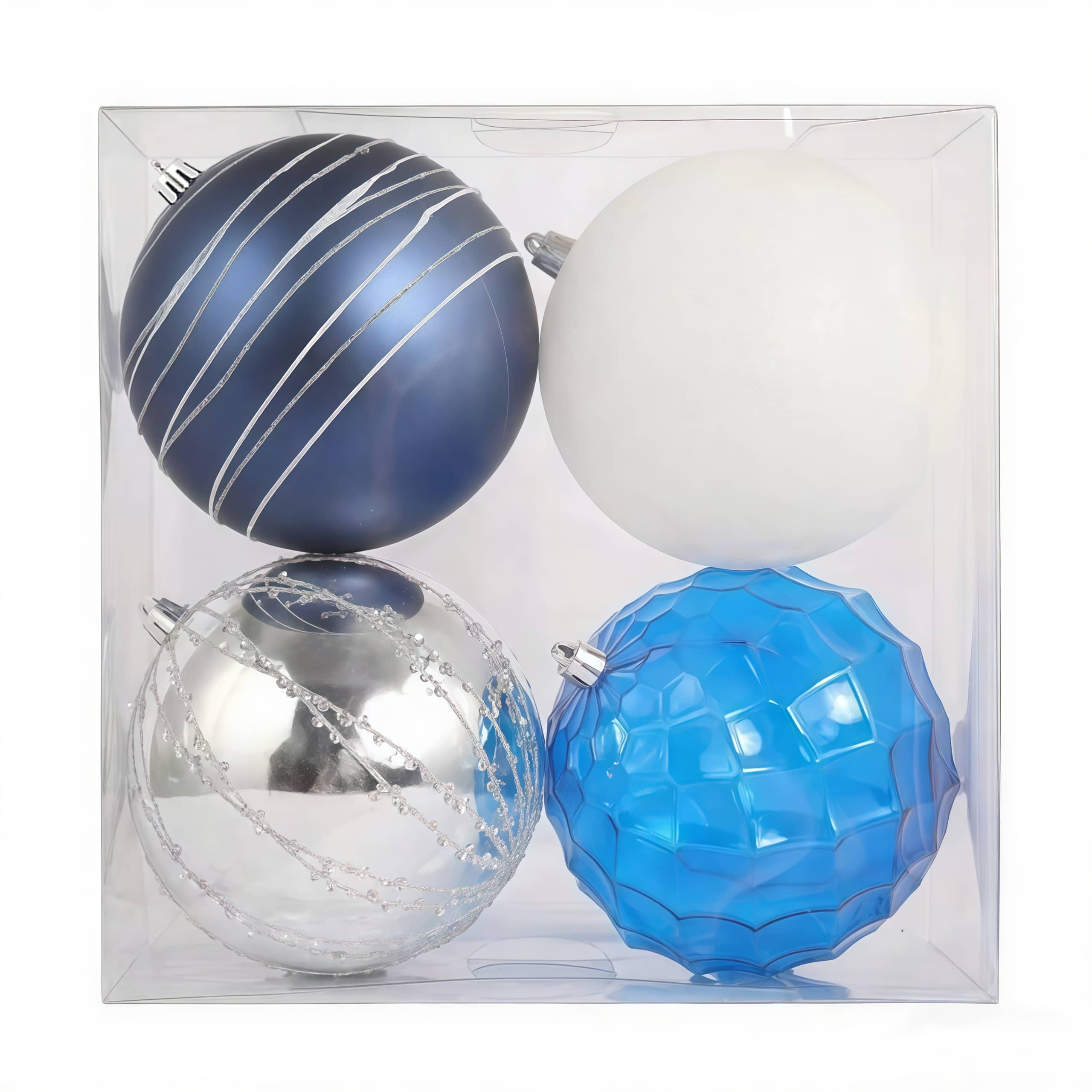 Assorted 4 Pack 4.7&#x22; Blue &#x26; Silver Shatterproof Ball Ornaments, 1pc. by Ashland&#xAE;