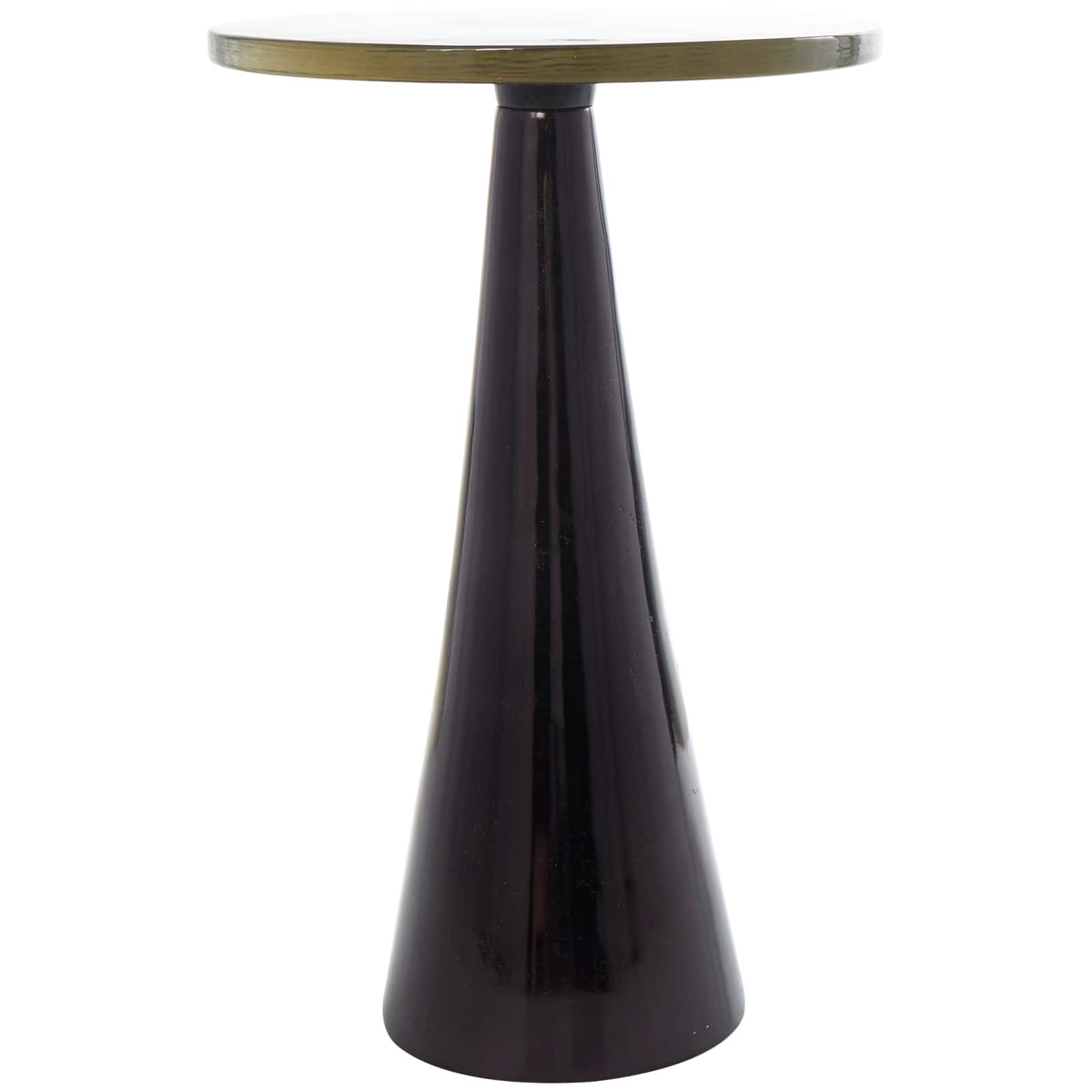 22&#x22; Black Aluminum Geometric Cone Accent Table with Textured Glass Tabletop