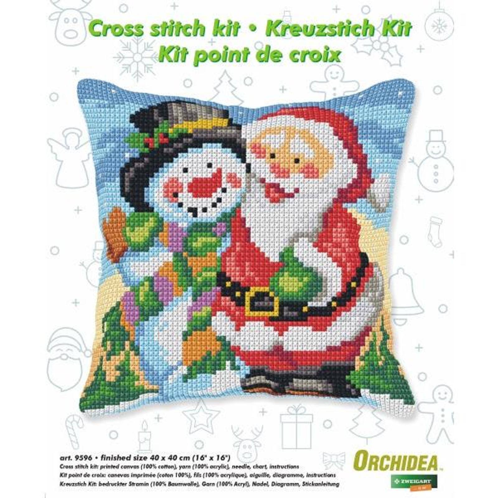 Orchidea Cushion Cross Stitch Kit  Santa Claus And Snowman