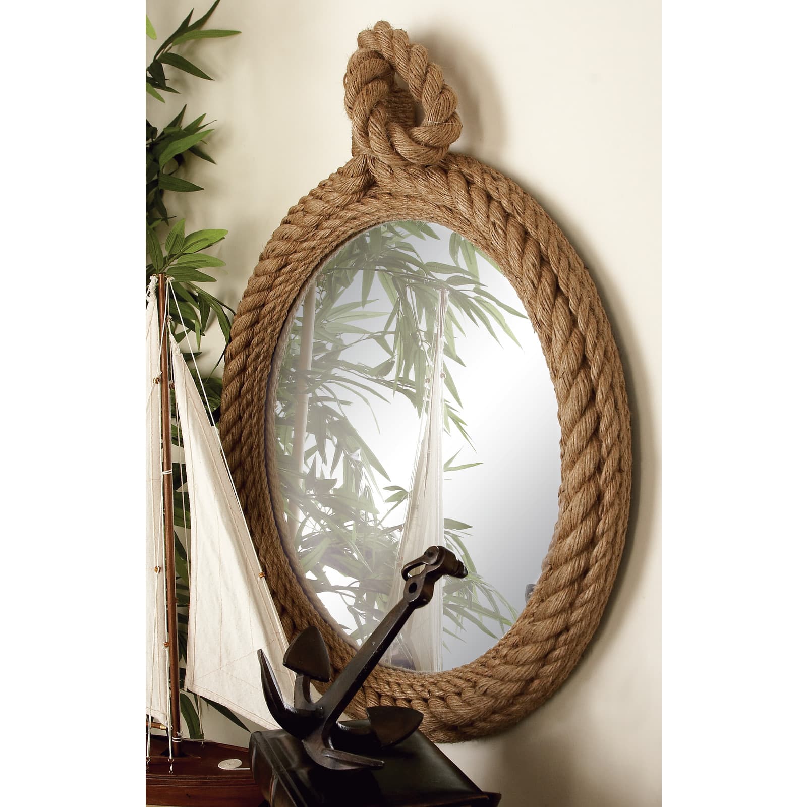 34&#x22; Tan Round Coastal Wall Mirror