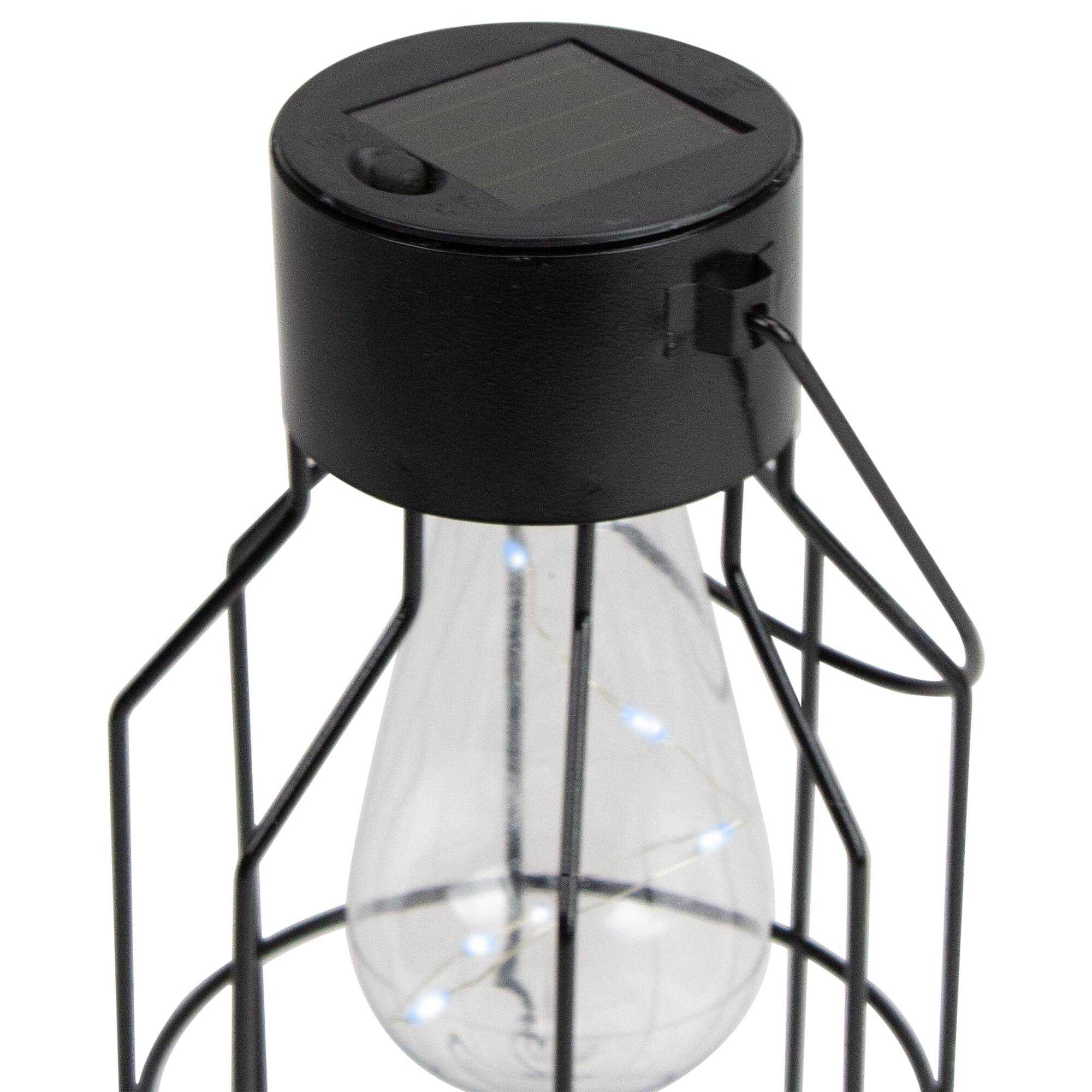 9.5" Black Outdoor Hanging Geometric Solar Lantern with Handle