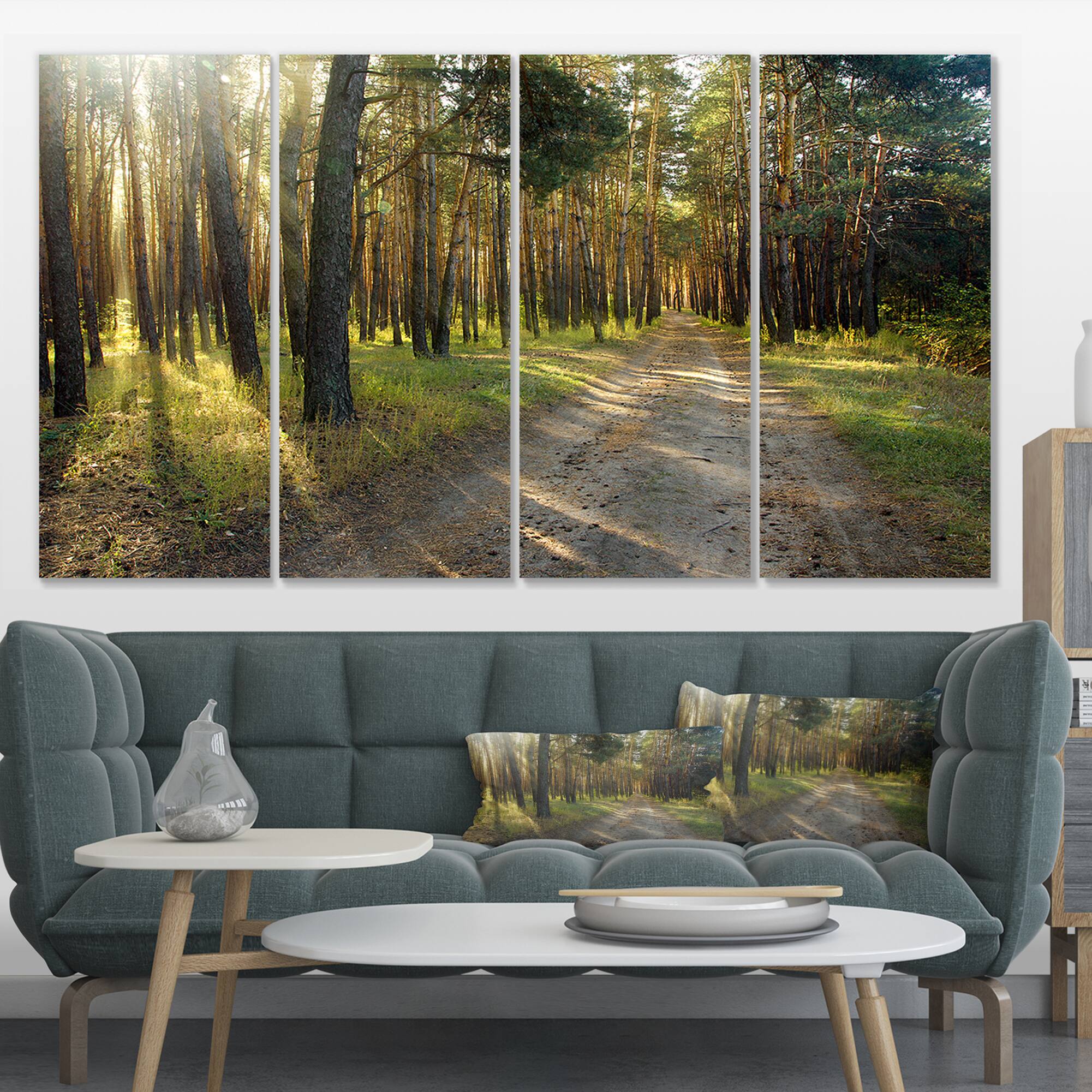 Designart - Road Through Green Pine Forest - Landscape Photography Canvas Print