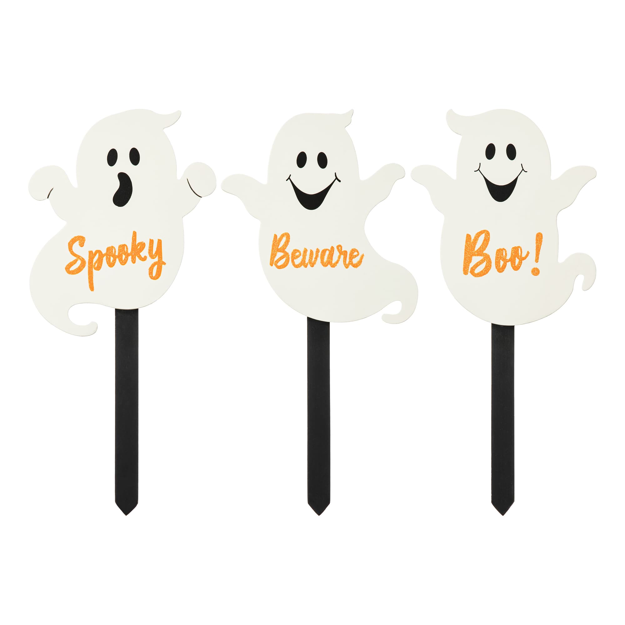 Glitzhome® 15" Halloween Wooden Ghost Yard Stake Set