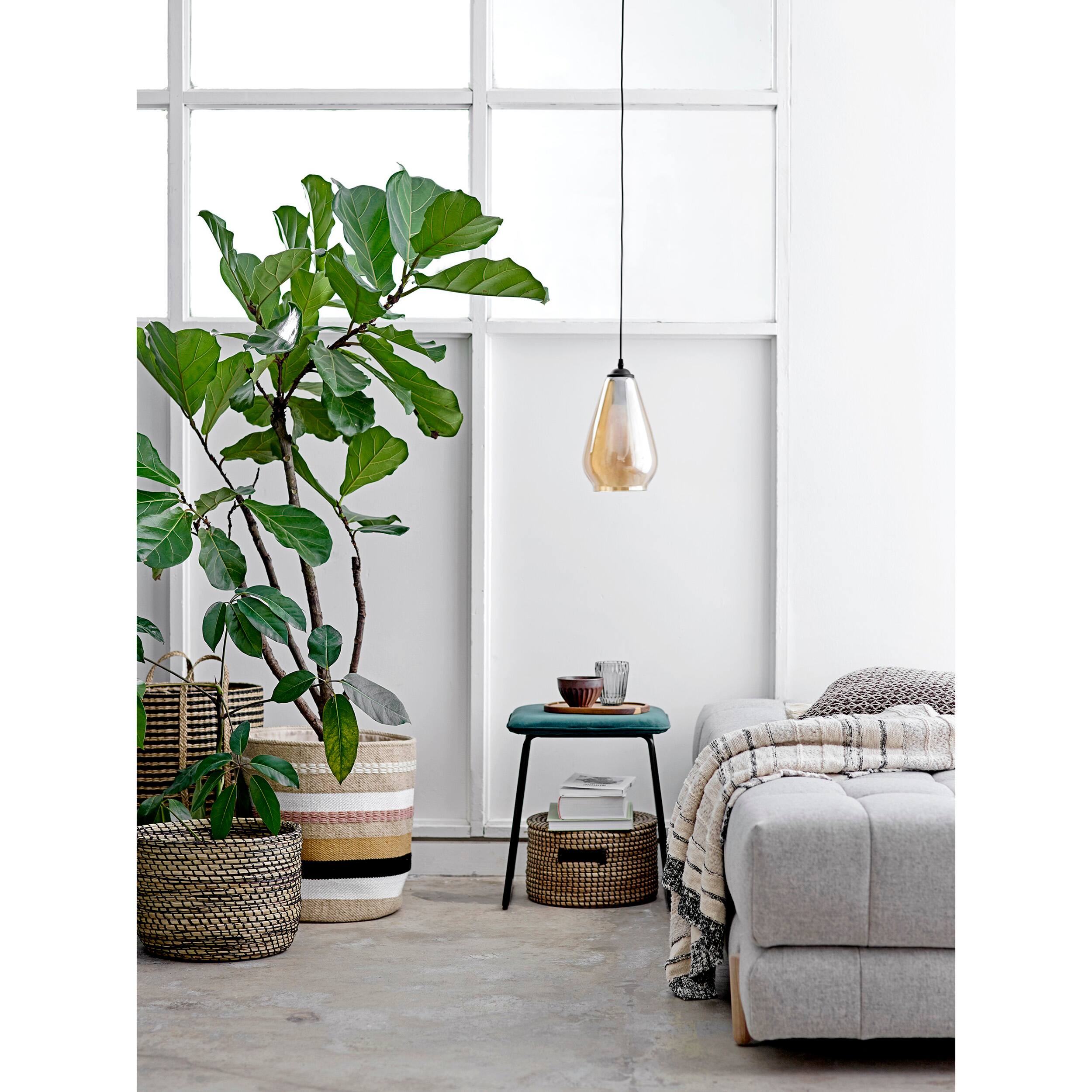 Hello Honey® 16" White, Brown & Pink Striped Round Woven Fabric Basket