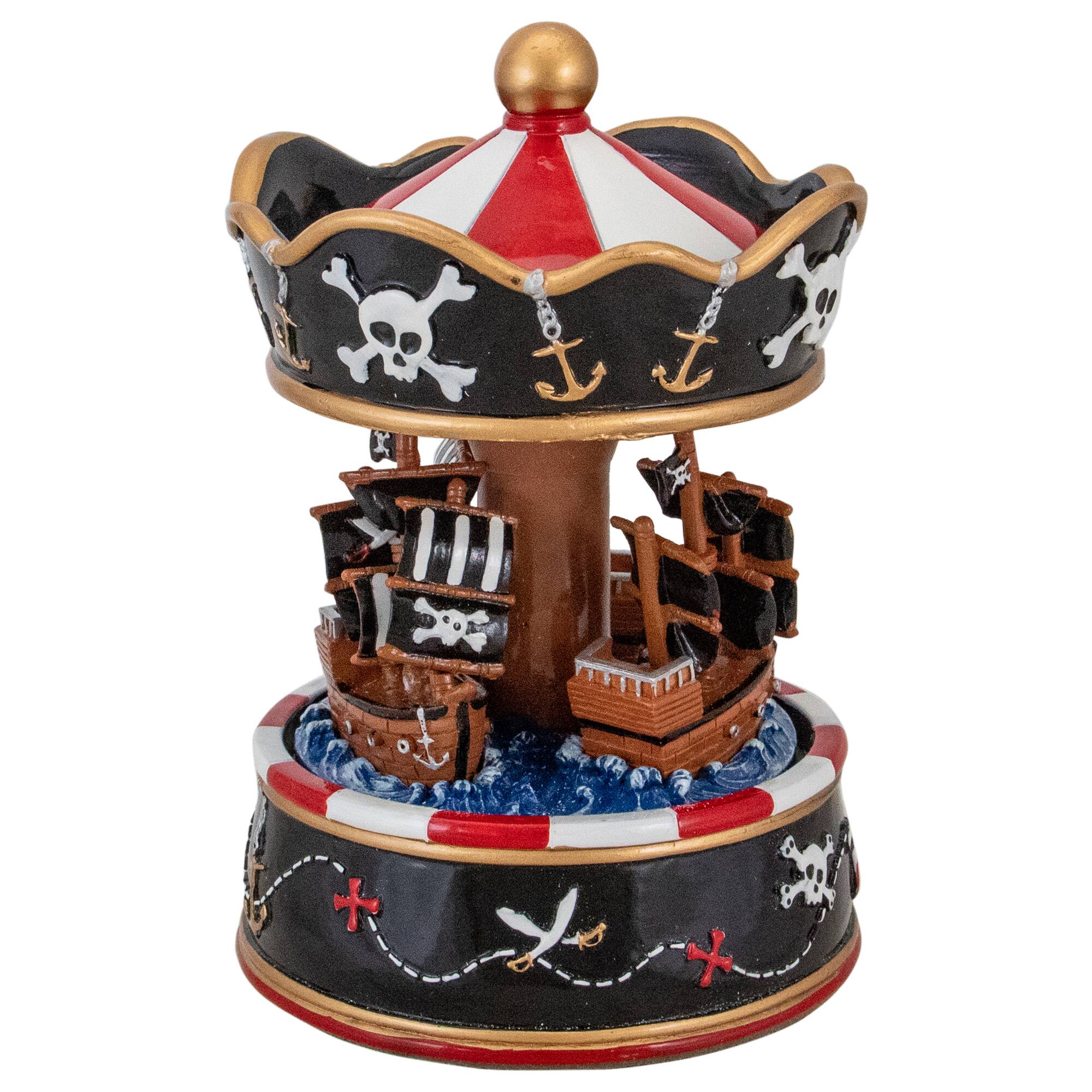 6.5&#x22; Children&#x27;s Rotating Pirate Ship Carousel Music Box