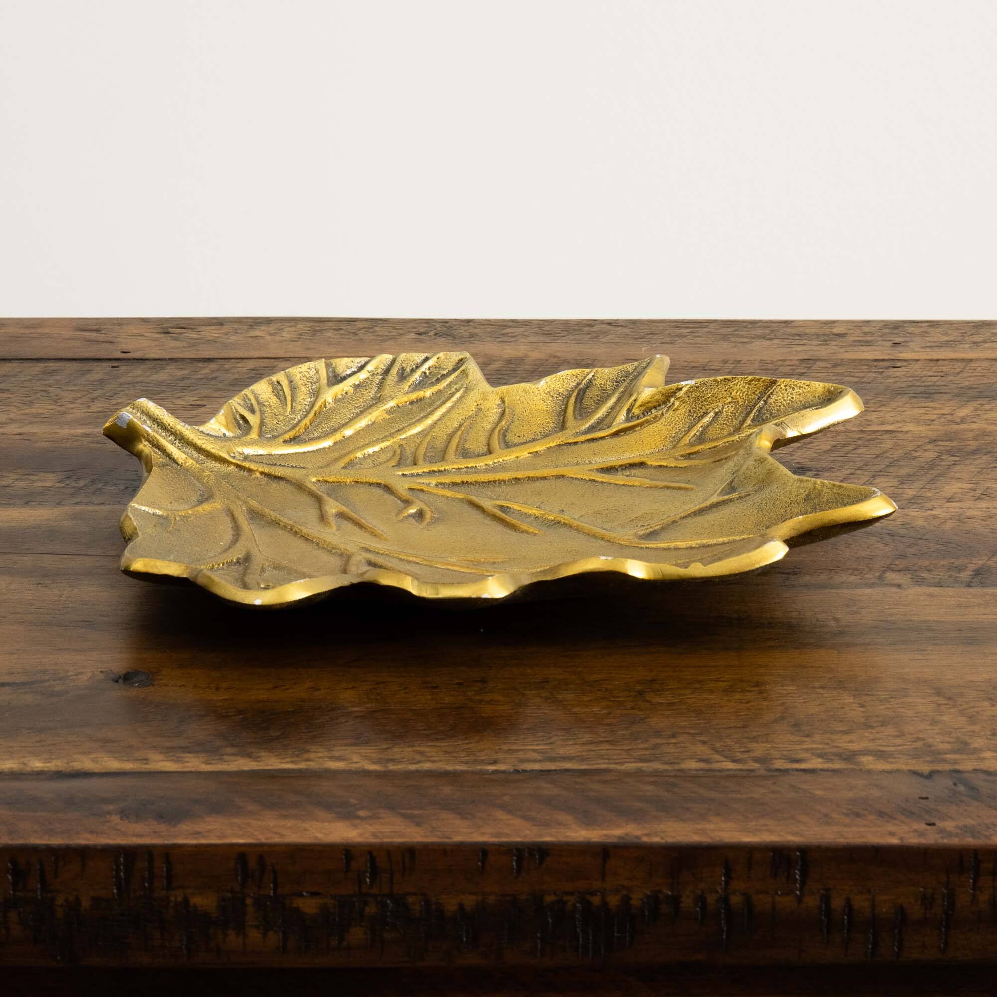 10&#x22; Gold Tree of Life Leaf Decorative Accent Tray