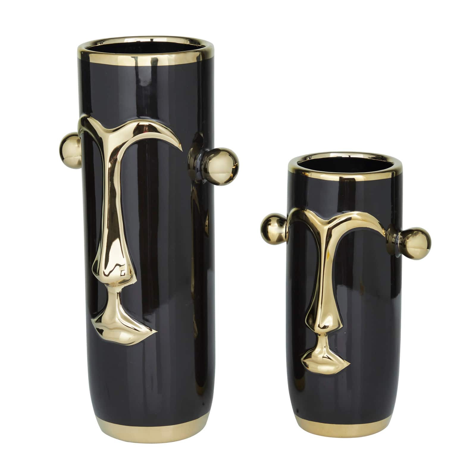 Black Stoneware Modern Abstract Vase, By Ivory And Iris - D615284S - Vases Set of 2 Black Stoneware Modern Vase Create a spec sku D615284S