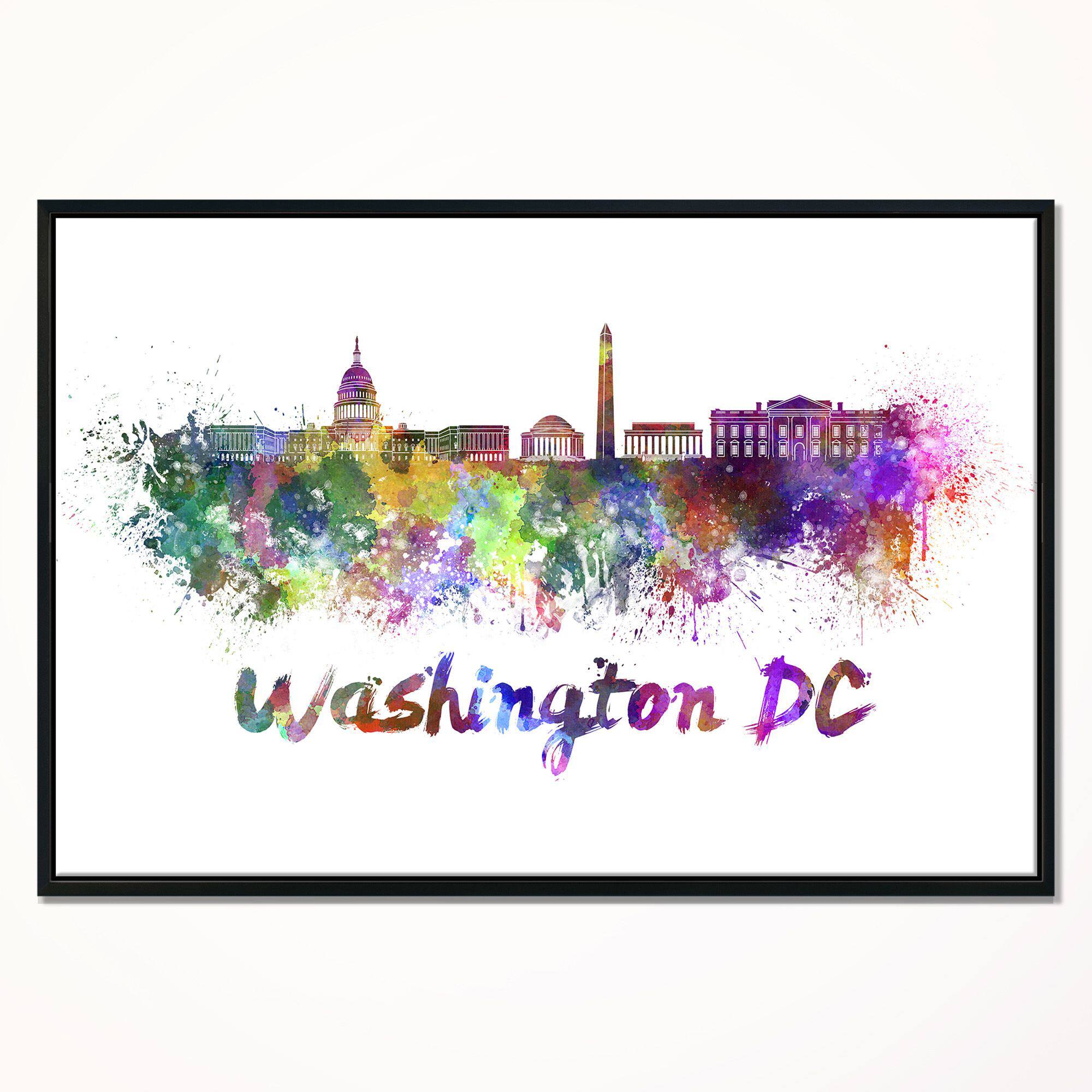 Designart - Washington DC Skyline - Cityscape Canvas Artwork Print in Black Frame