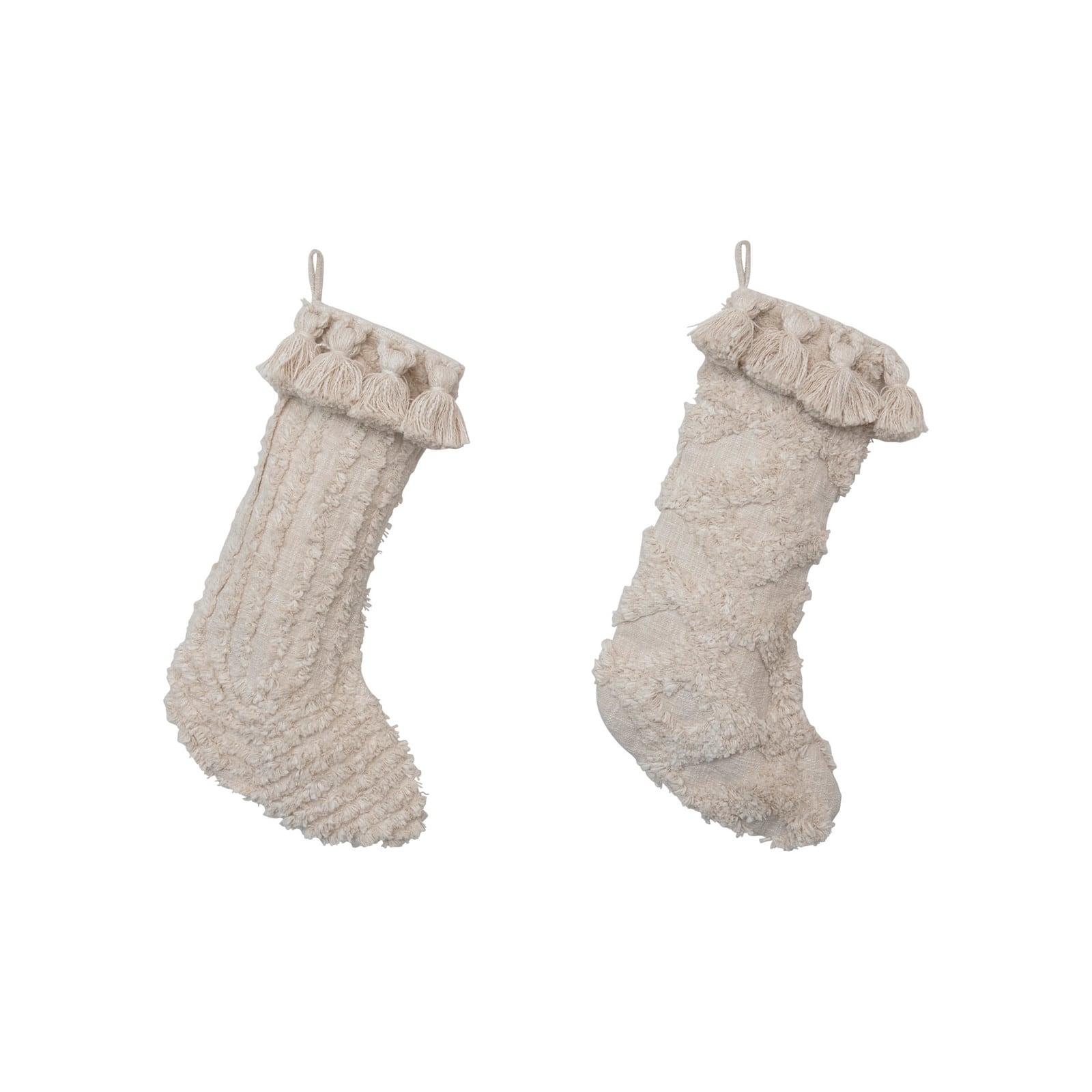 Hello Honey® 20" Cream Cotton Slub Stocking Set with Tufting