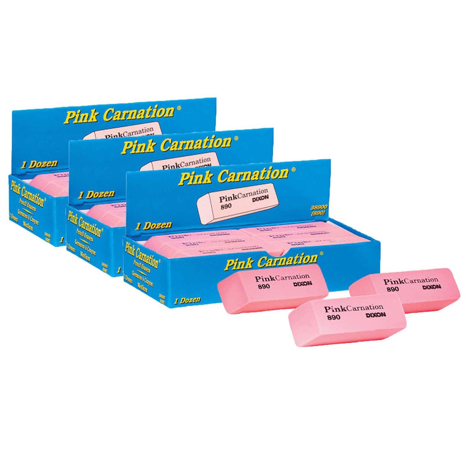 Pack of 3 Wedge Pink Pink Carnation Erasers Medium 