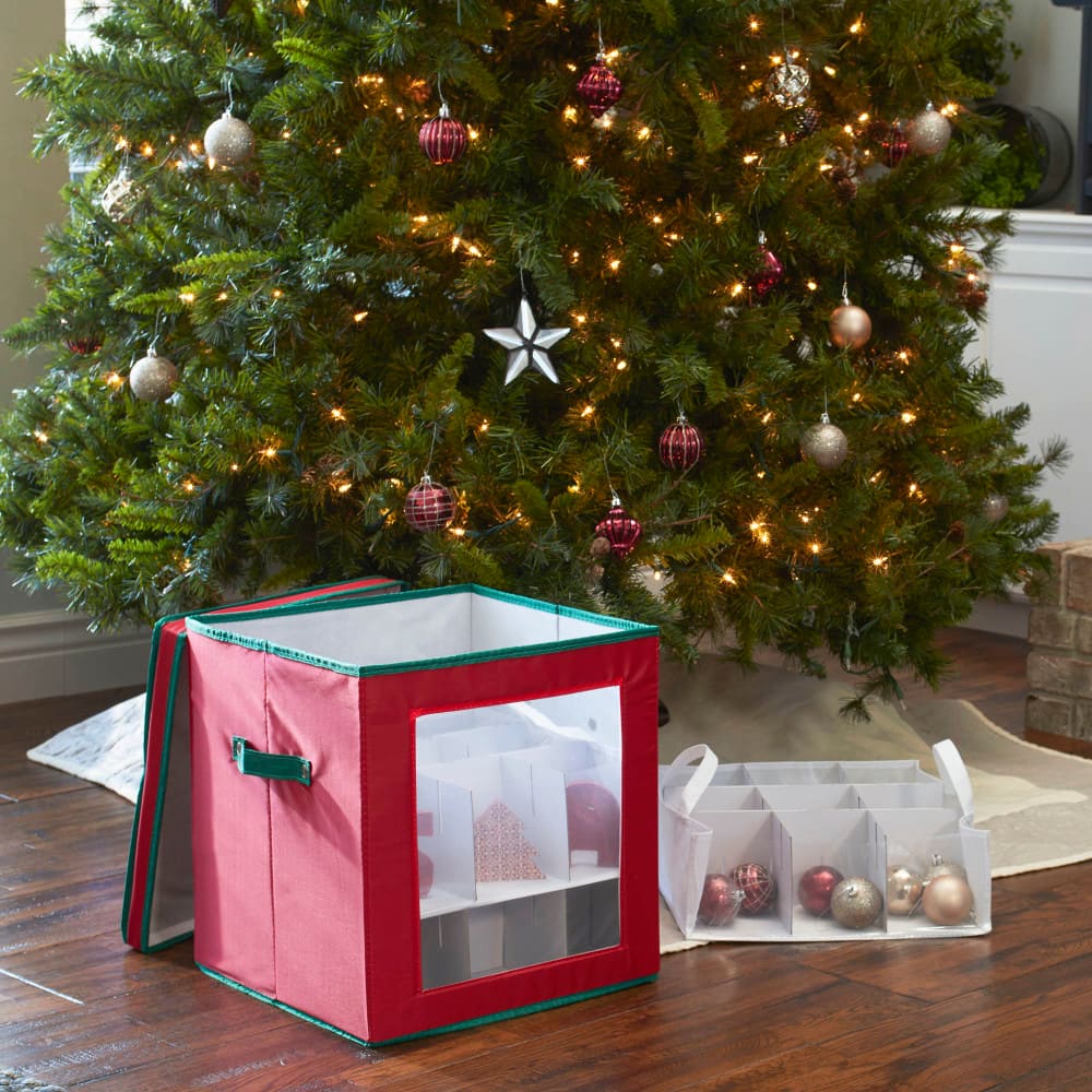 Household Essentials Red &#x26; Green Ornament Storage Box with Window