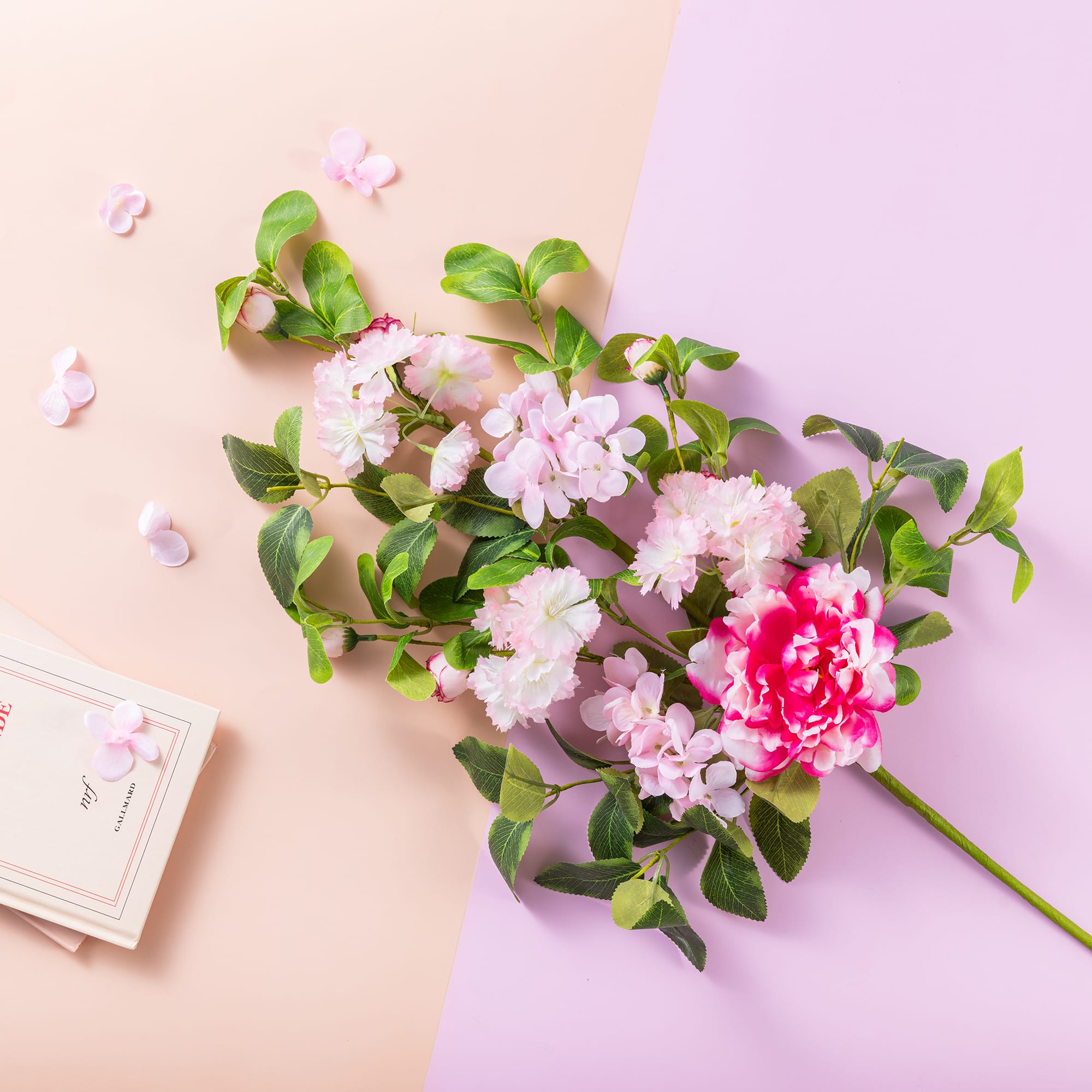 Glitzhome® 28" Pink Hydrangea, Peony & Cherry Blossom Picks, Set of 2