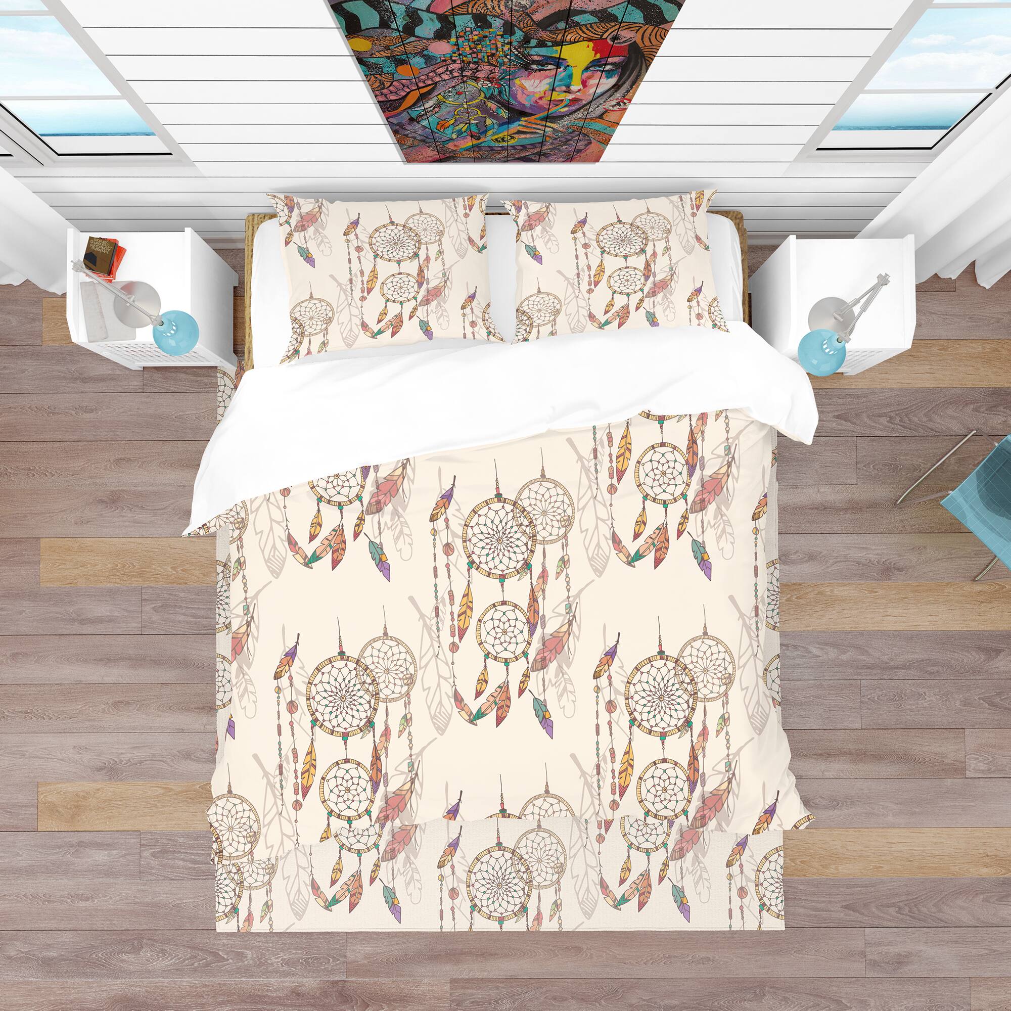 Designart &#x27;Bohemian Dream Catcher with Beads &#x26; Feathers&#x27; Southwestern Bedding Set - Duvet Cover &#x26; Shams
