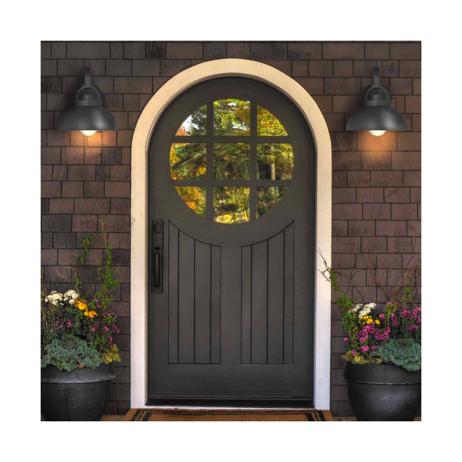 Hello Honey® Easton Matte Black Modern Farmhouse Metal Shade & Exposed Bulb Wall Mounted Outdoor Light