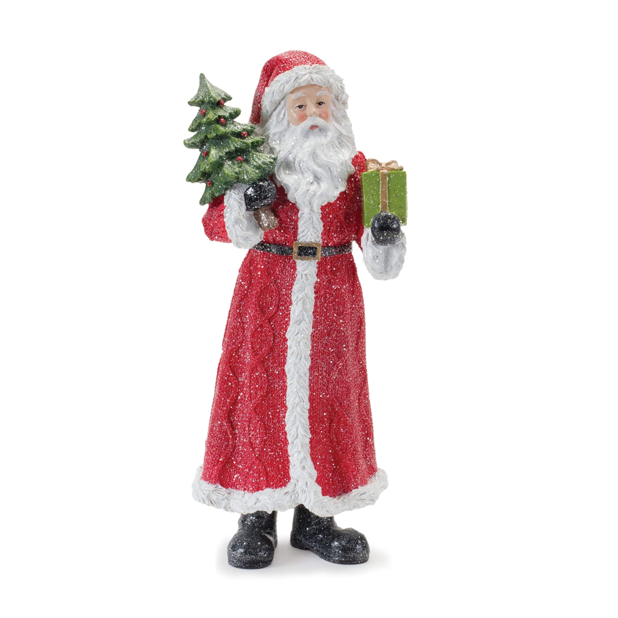 Glitter Santa Figurine with Pine Accent Set