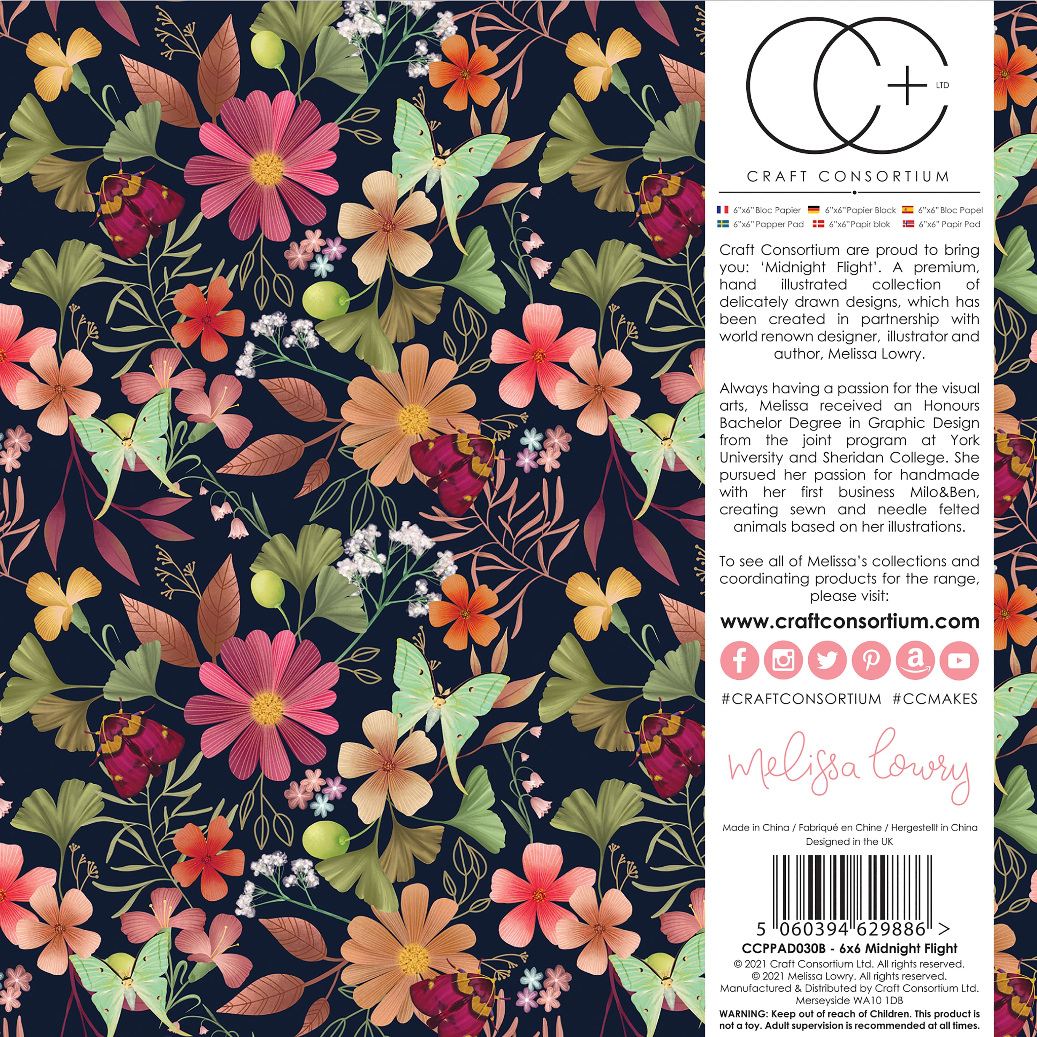 Craft Consortium Midnight Flight Double-Sided Paper Pad, 6&#x22; x 6&#x22;