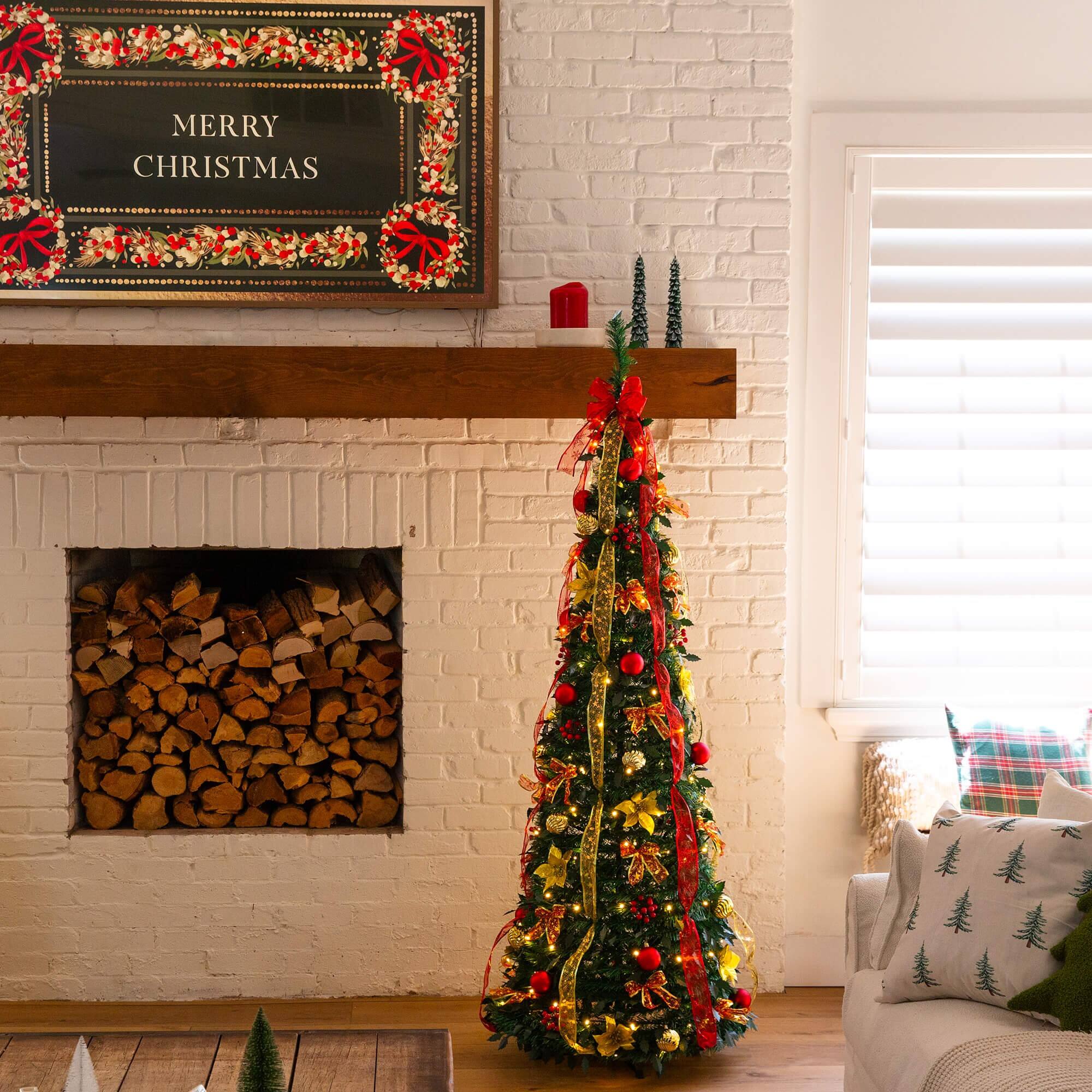 6ft. Pre-Lit Pop-Up Green Artificial Christmas Tree, Warm White LED Lights