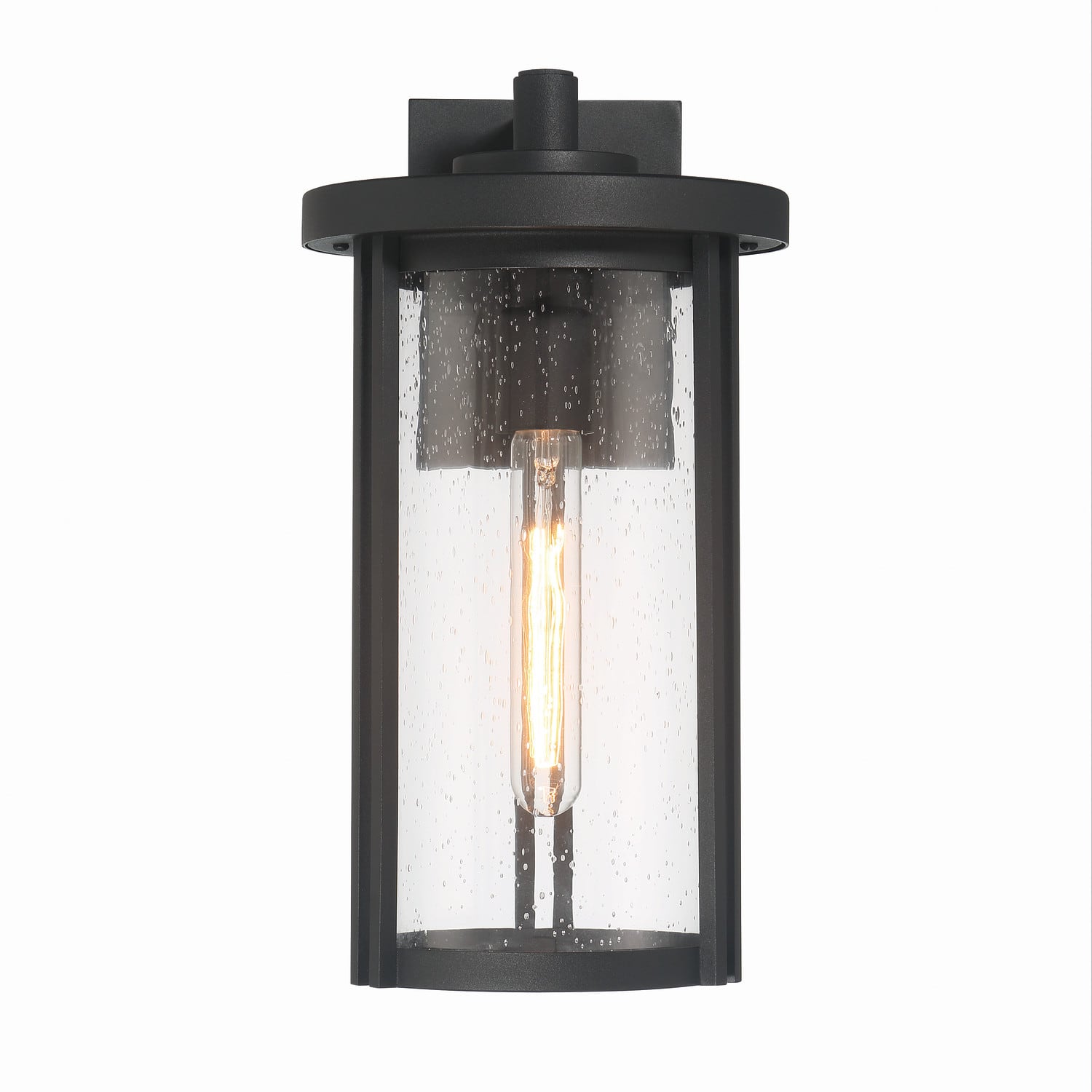 Maude Matte Black Modern Cylindrical Metal &#x26; Glass Wall Mounted Outdoor Wall Light