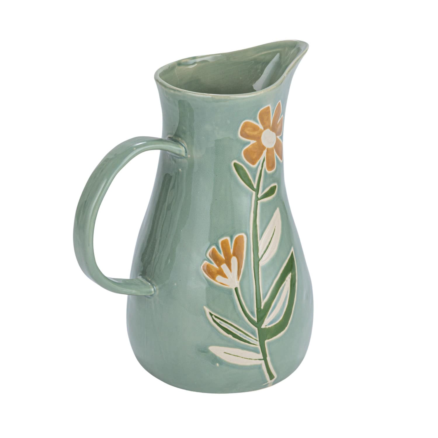 10&#x22; Hand-Painted Wax Relief Pattern Stoneware Pitcher