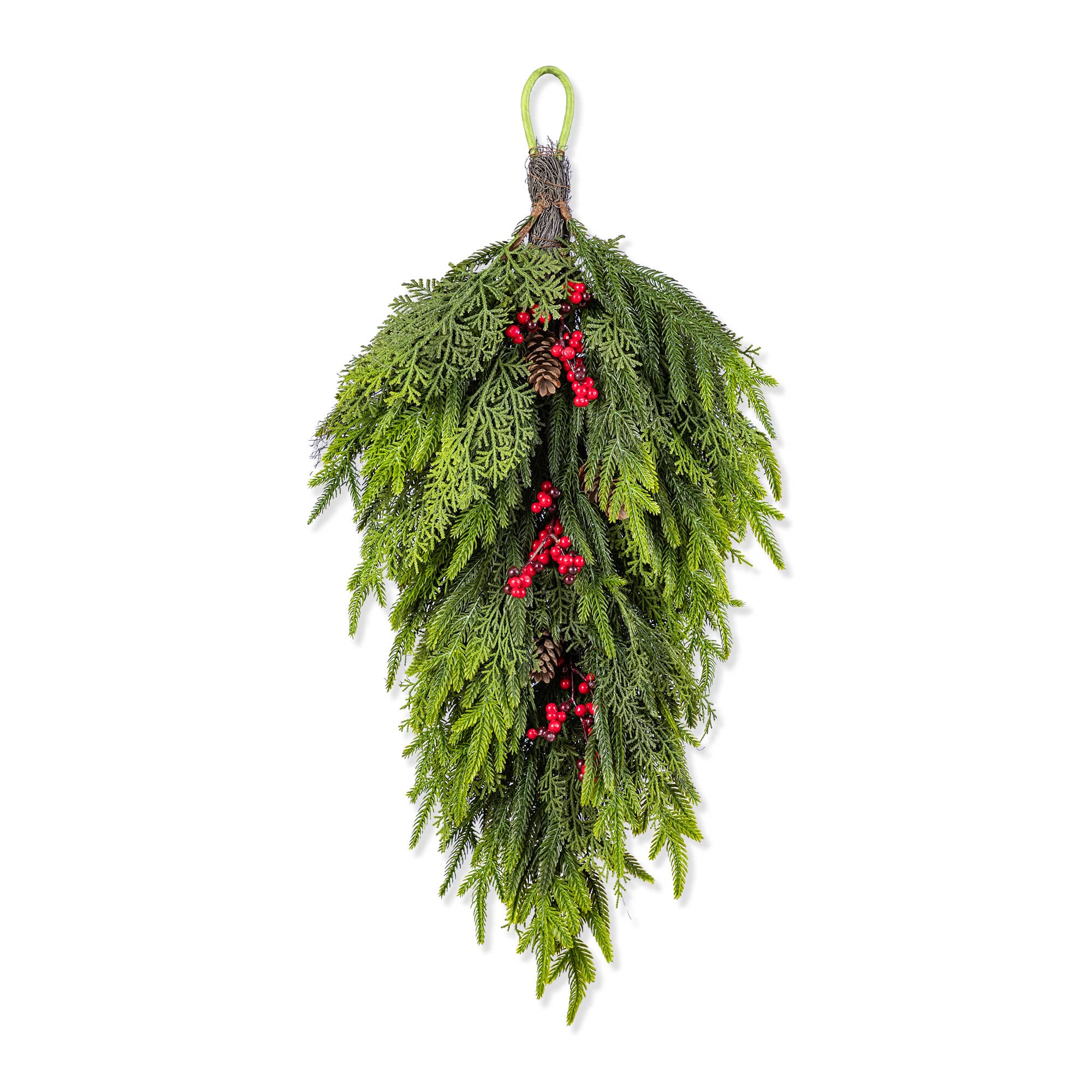 Glitzhome&#xAE; 31.5&#x22;H Christmas Greenery PE Teardrop with Pinecones and Red Berries