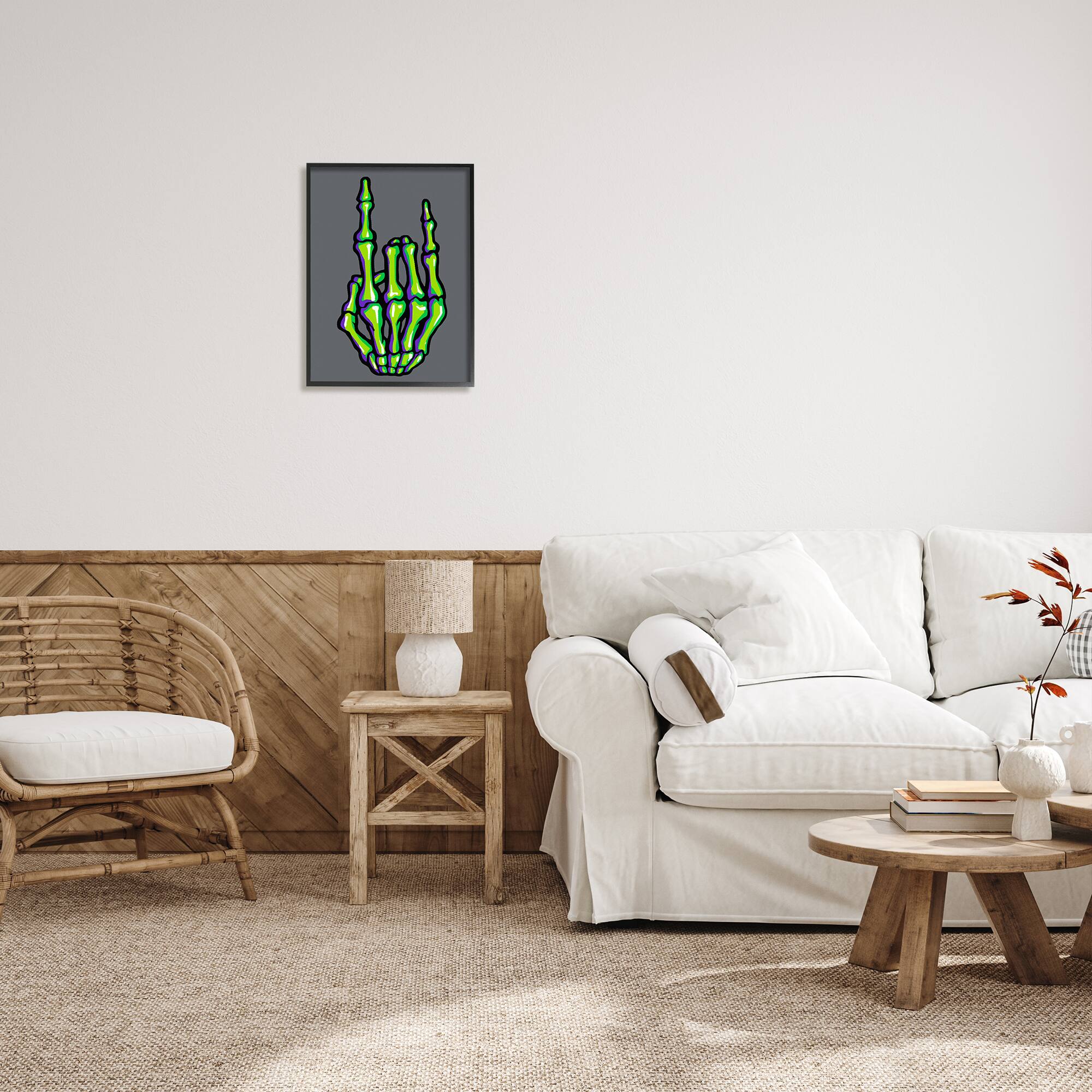 Stupell Industries Rock On Skeleton Hand Framed Giclee Wall Art