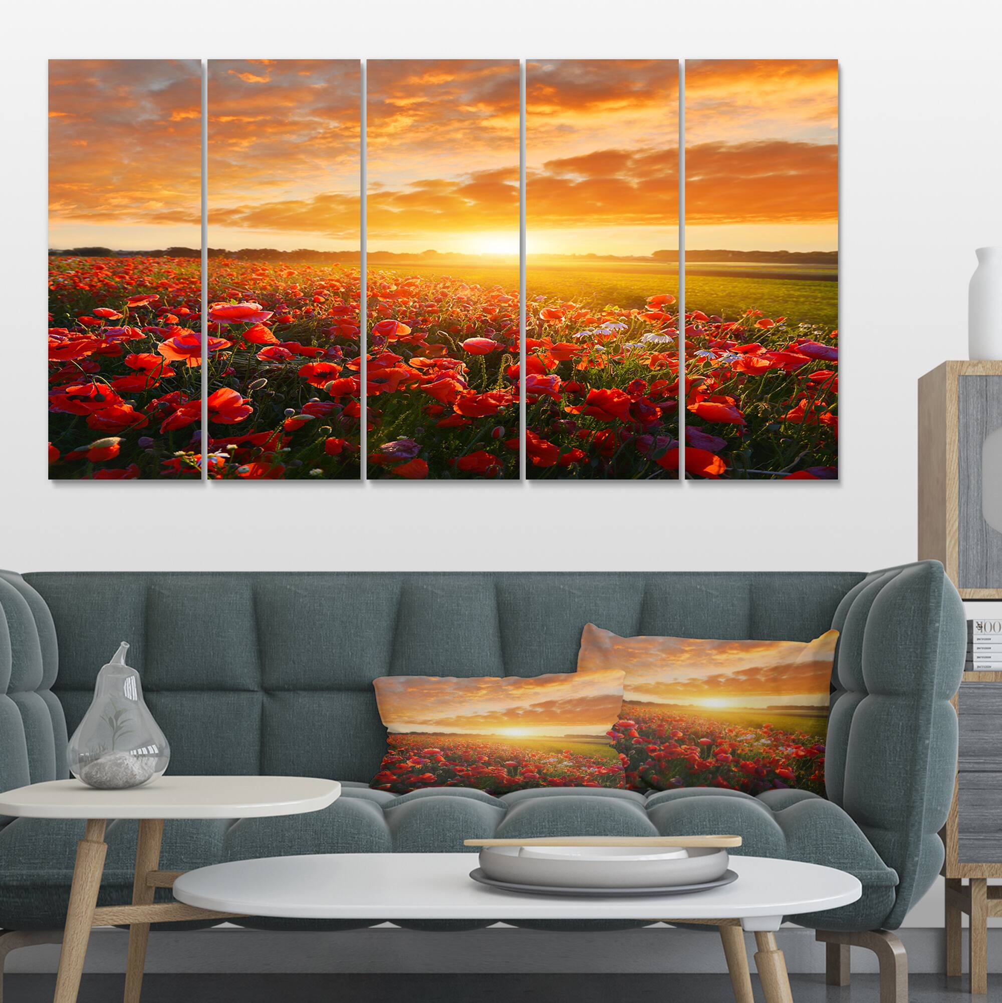Designart - Beautiful Poppy Field at Sunset - Abstract Wall Art Canvas