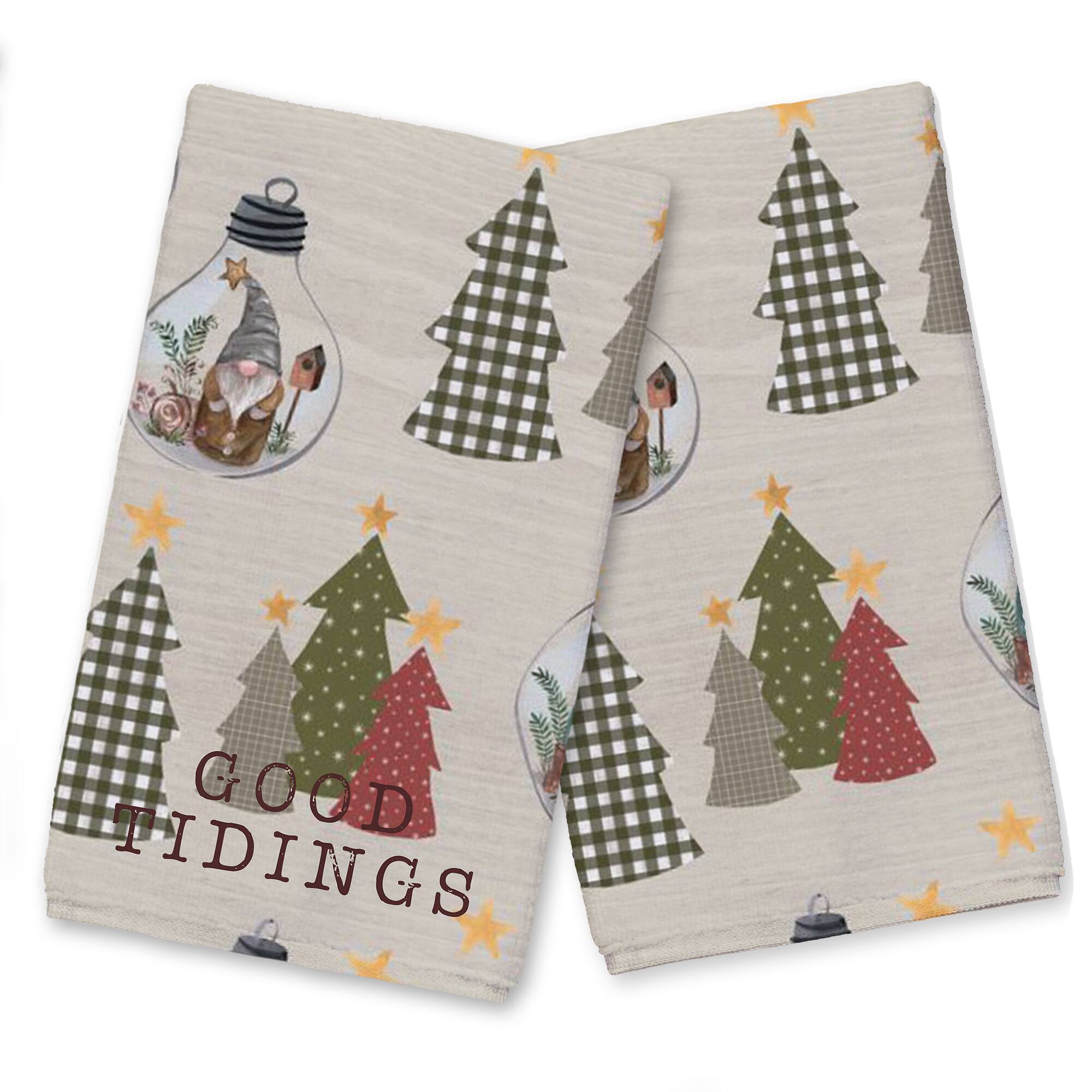 Good Tidings Cream Tree & Globe Pattern Tea Towel Set
