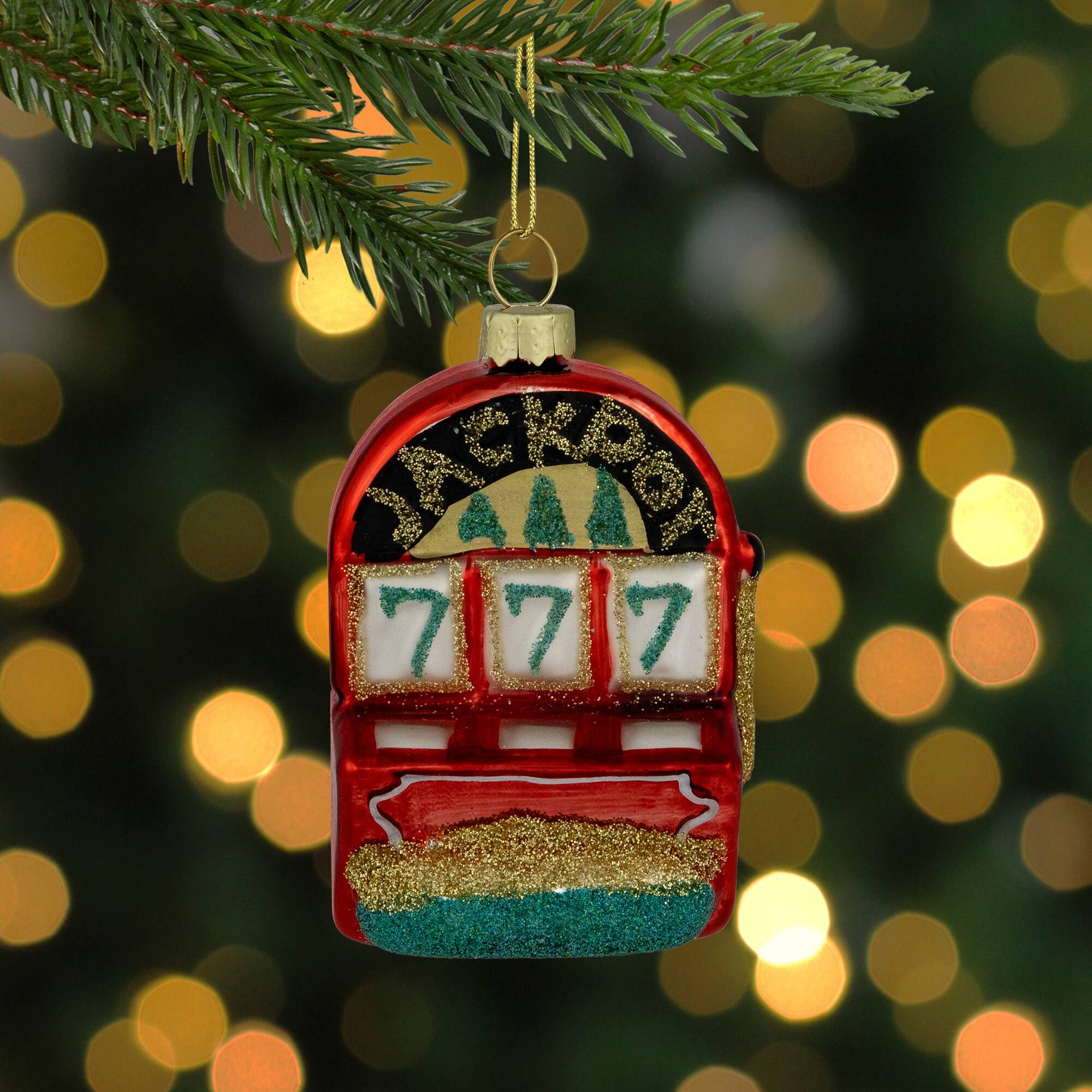 3.25" Lucky 7's Jackpot Slots Glass Christmas Ornament