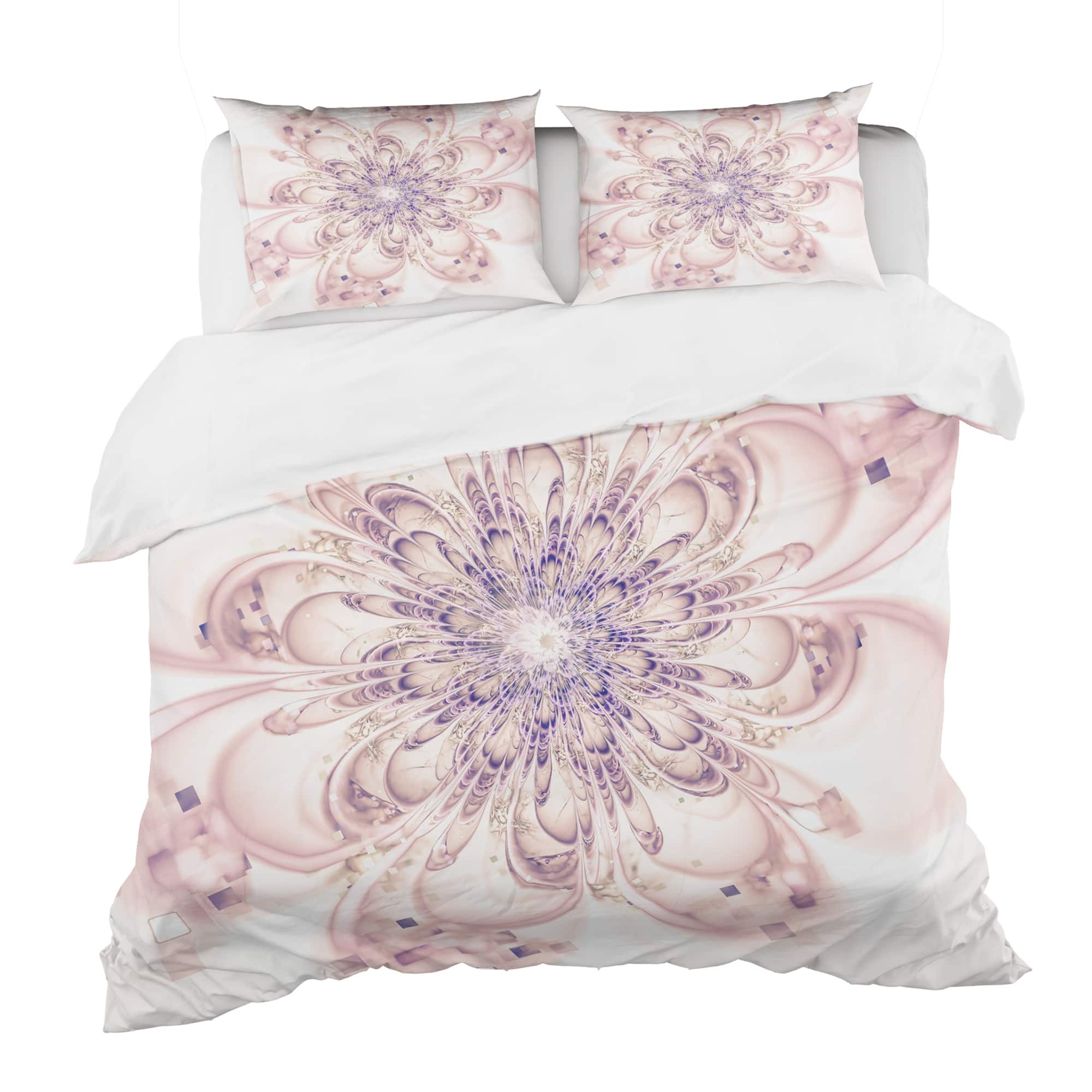 Designart Full Bloom Fractal Flower In Pink Modern &#x26; Contemporary Duvet Cover &#x26; Shams Bedding Set