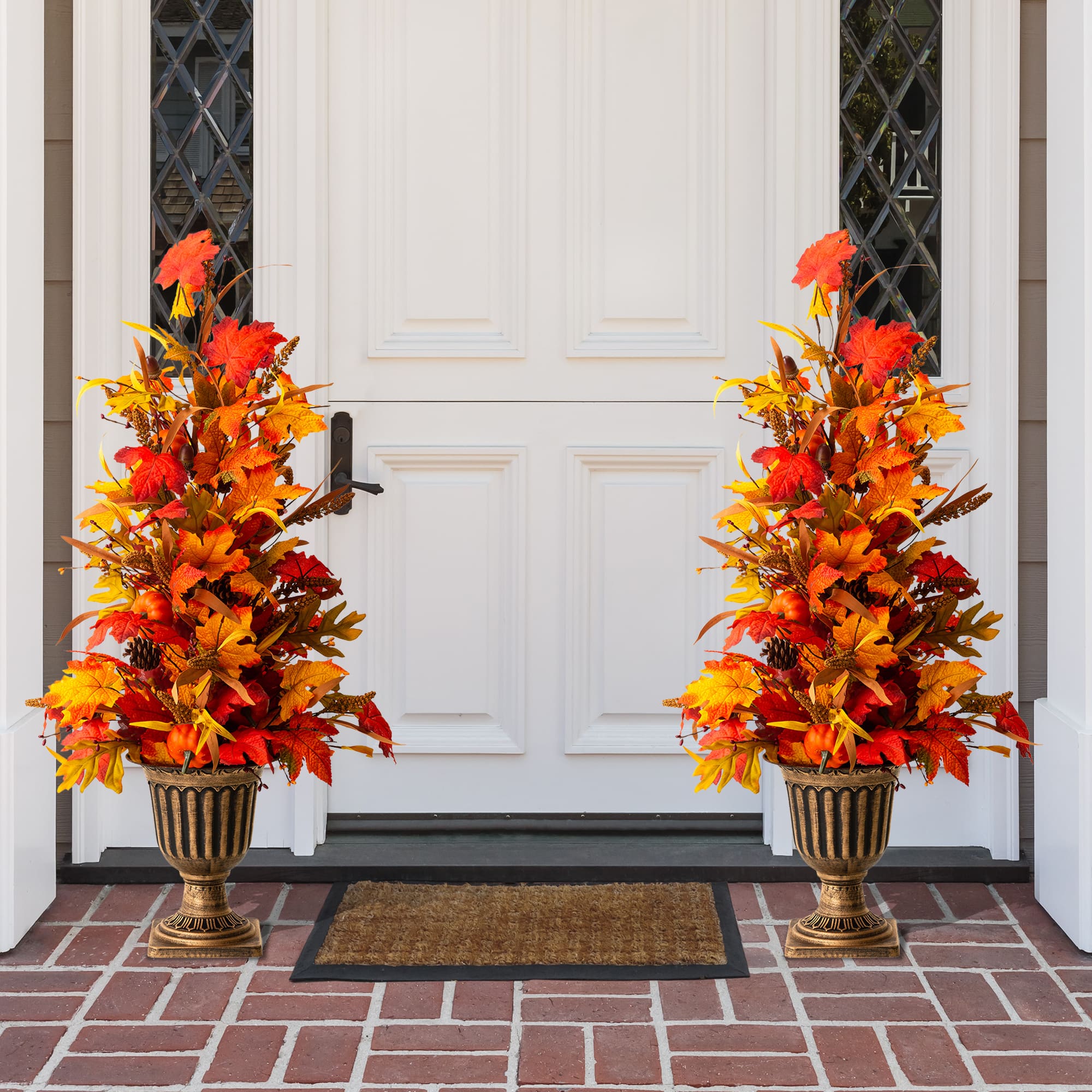 Glitzhome® 3ft. Fall Lighted Maple Leaves Tree in Urn with Timer