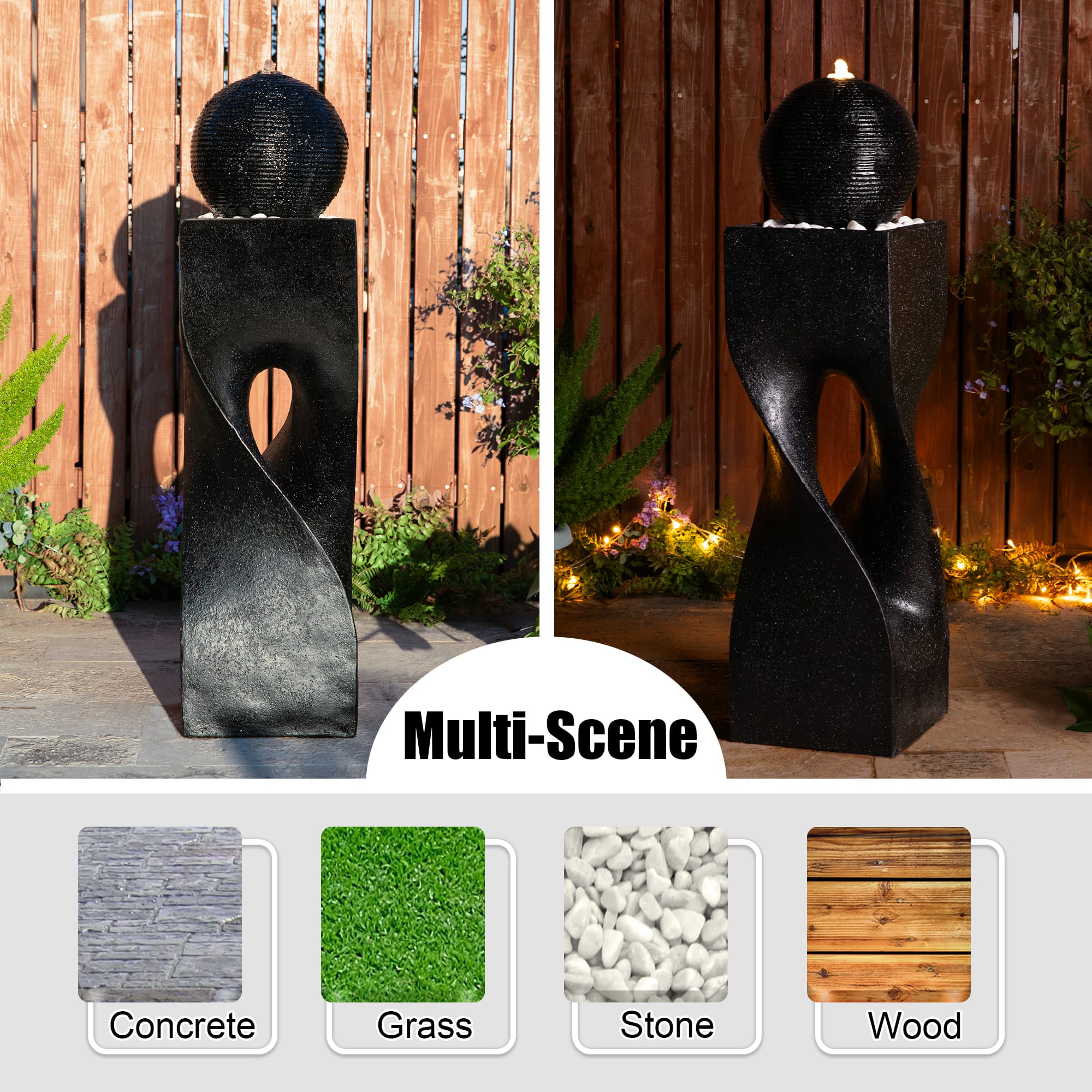 Glitzhome® 40.5" Oversized LED Modern Geometric Pedestal & Sphere Outdoor Fountain