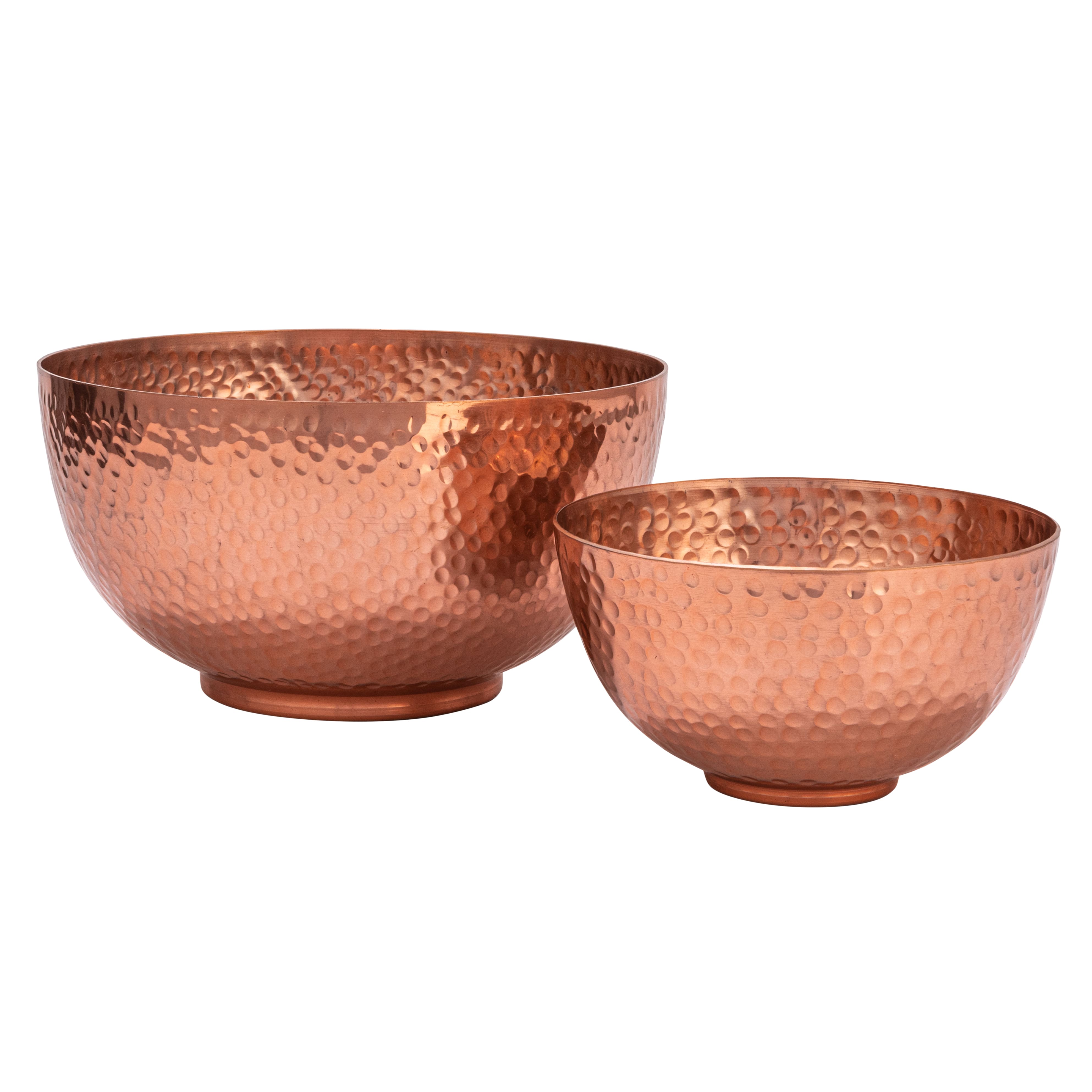 Copper Finish Round Hammered Metal Bowl Set