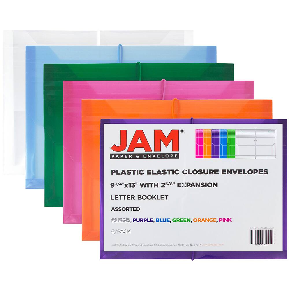 JAM Paper 9.75" x 13" Assorted Elastic Band Closure Envelopes, 6ct.