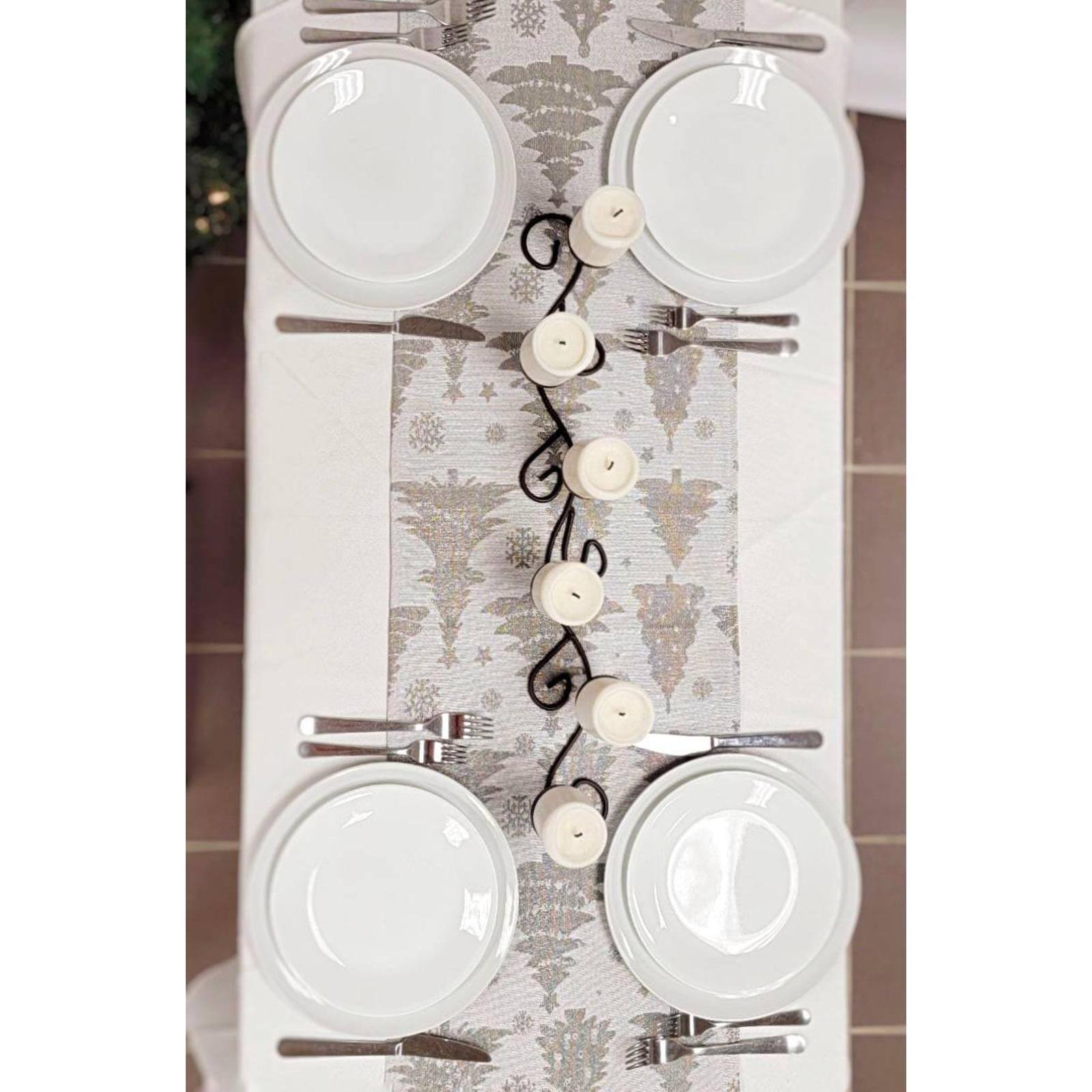 Wizardi 13.75&#x22; x 67&#x22; Silver Pine Trees Christmas Table Runner