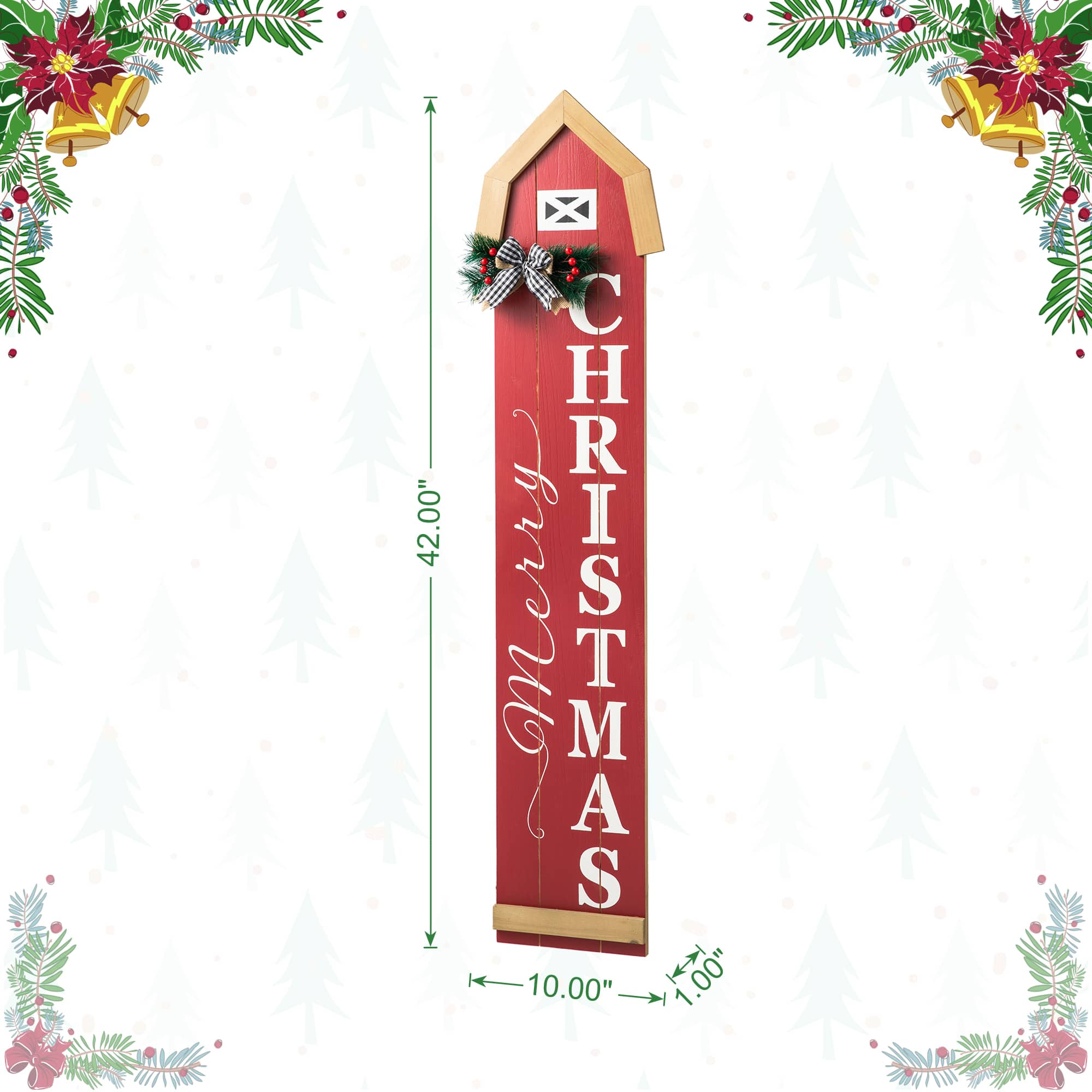 Glitzhome&#xAE; 42&#x22; &#x22;Merry Christmas&#x22; Wood Barn Porch Sign