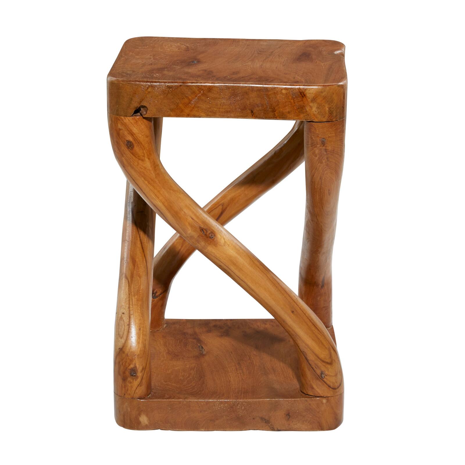 20&#x22; Brown Teak Wood Contemporary Stool