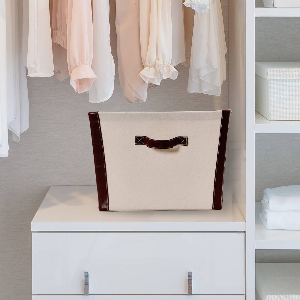 Household Essentials 16&#x22; Canvas Bin with Vegan Leather Trim