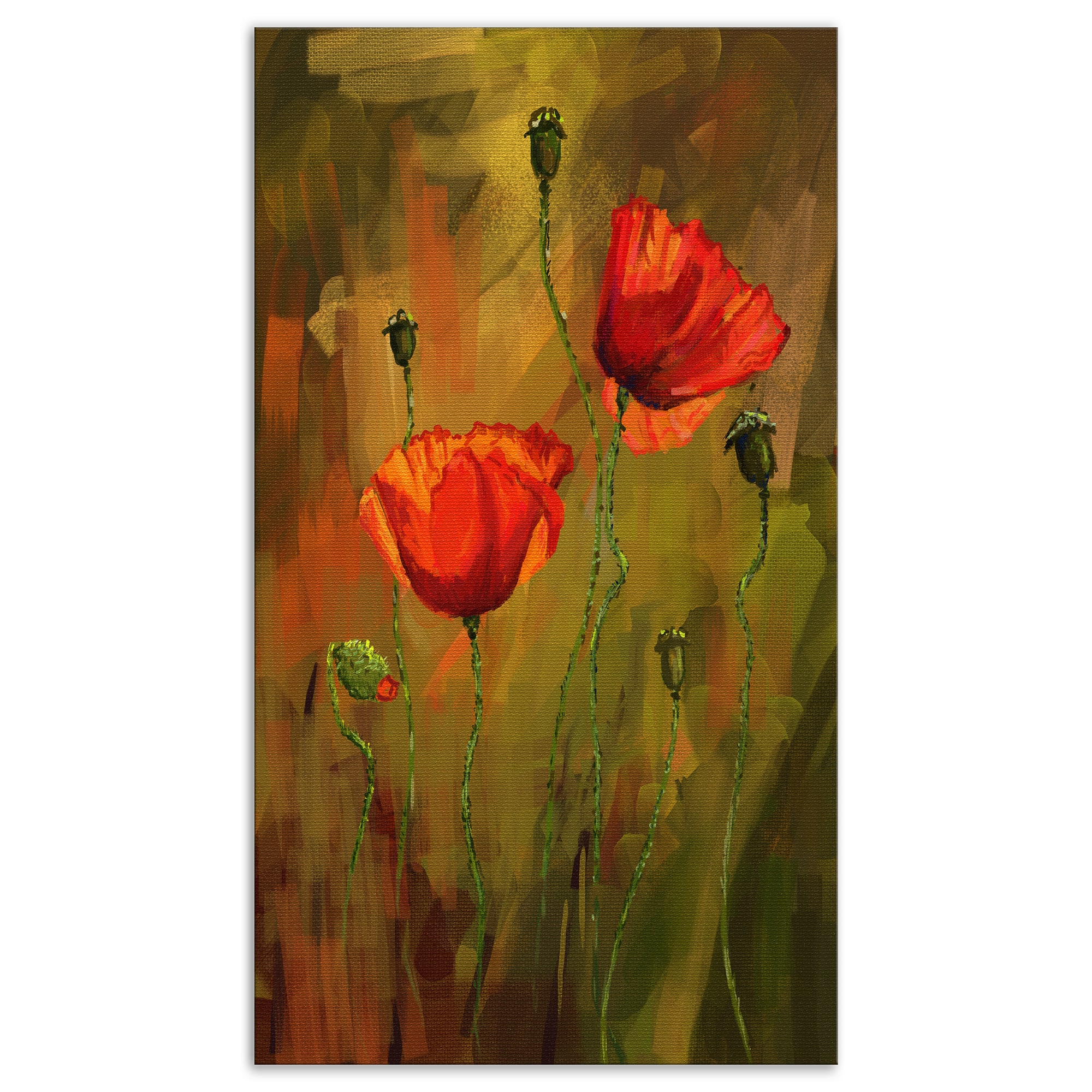 Designart - Watercolor Poppy Flowers - Floral Art Canvas Print