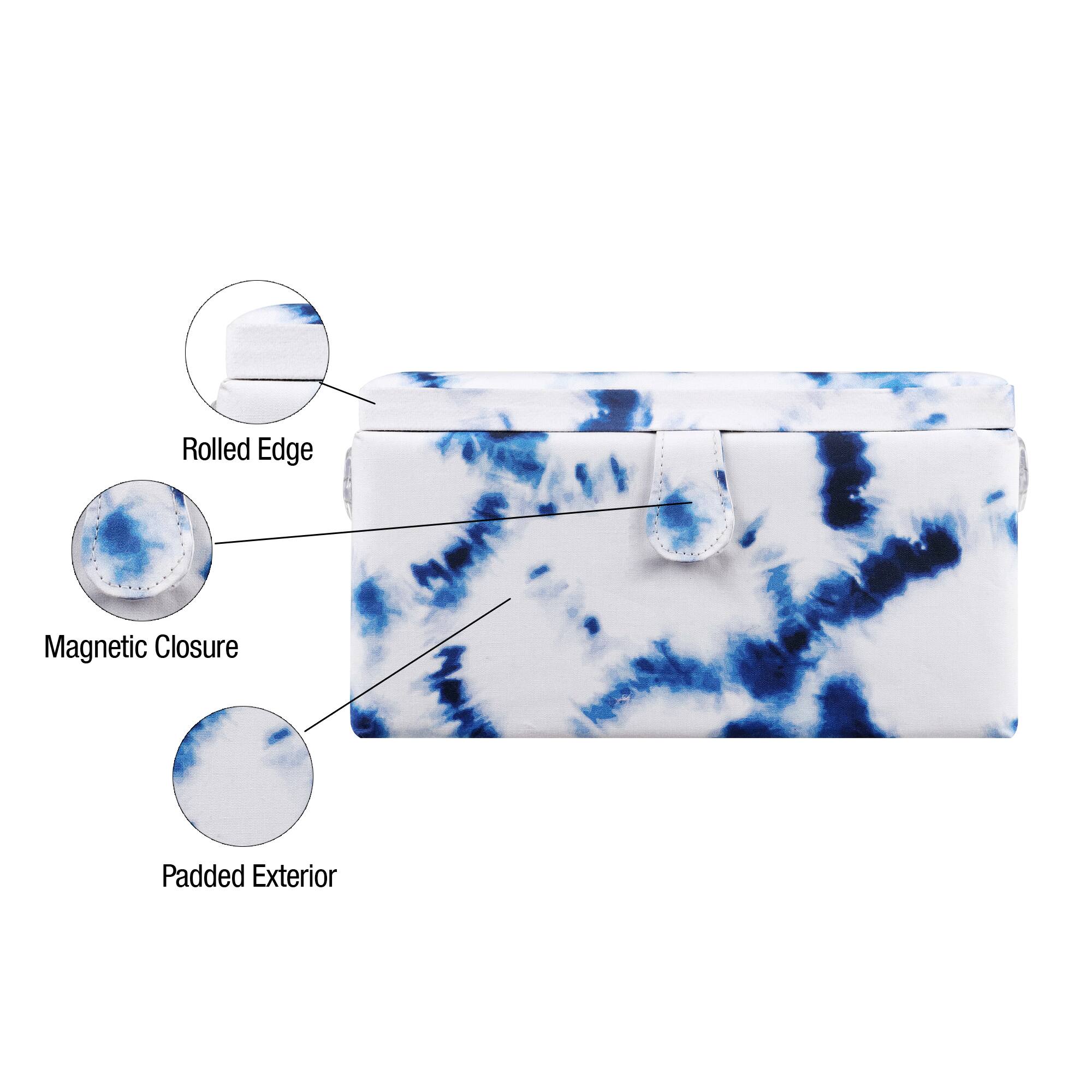 SINGER&#xAE; Large Blue &#x26; White Tie Dye Print Sewing Basket with Sewing Kit