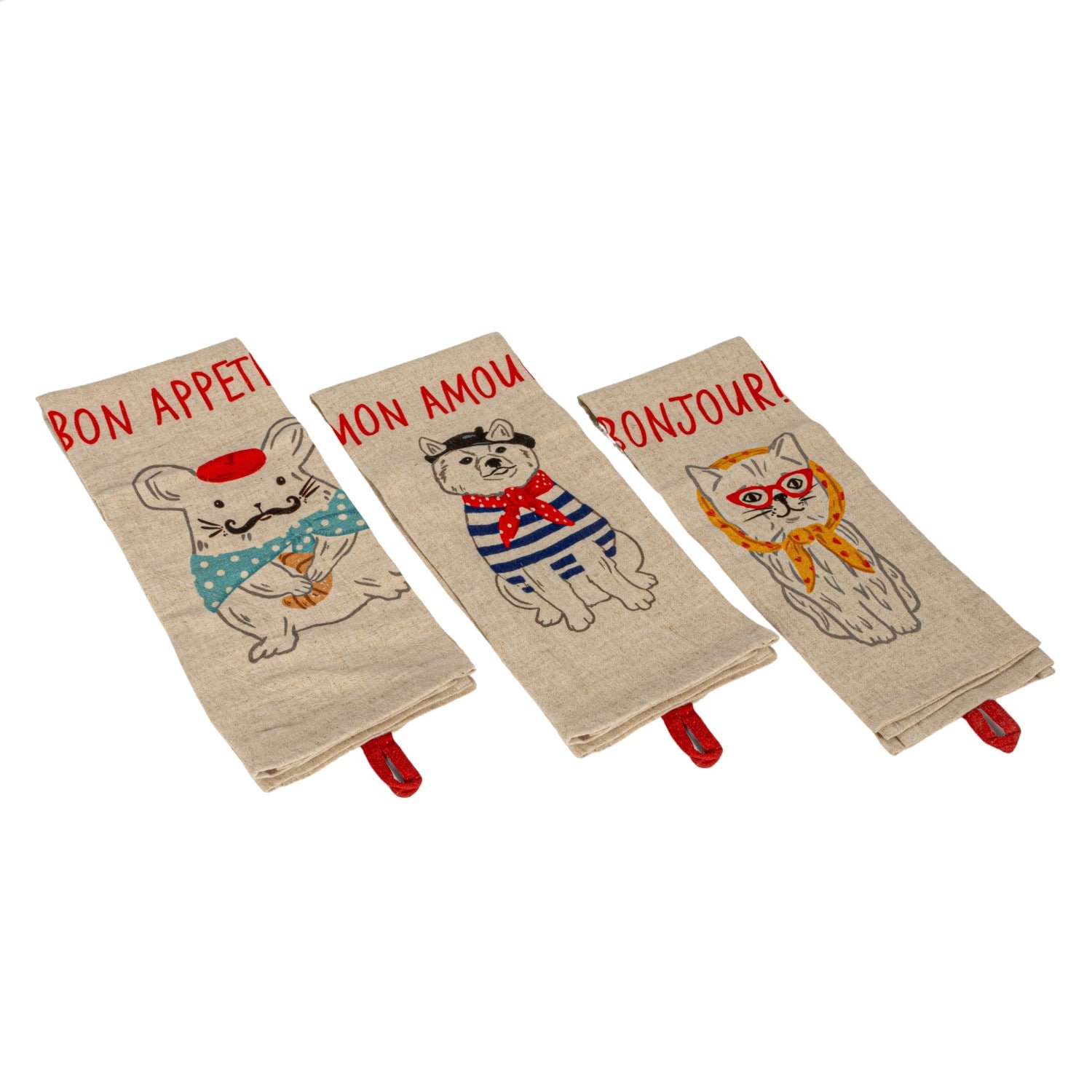 Hello Honey® French Animal Linen Blend Tea Towels, 3ct.