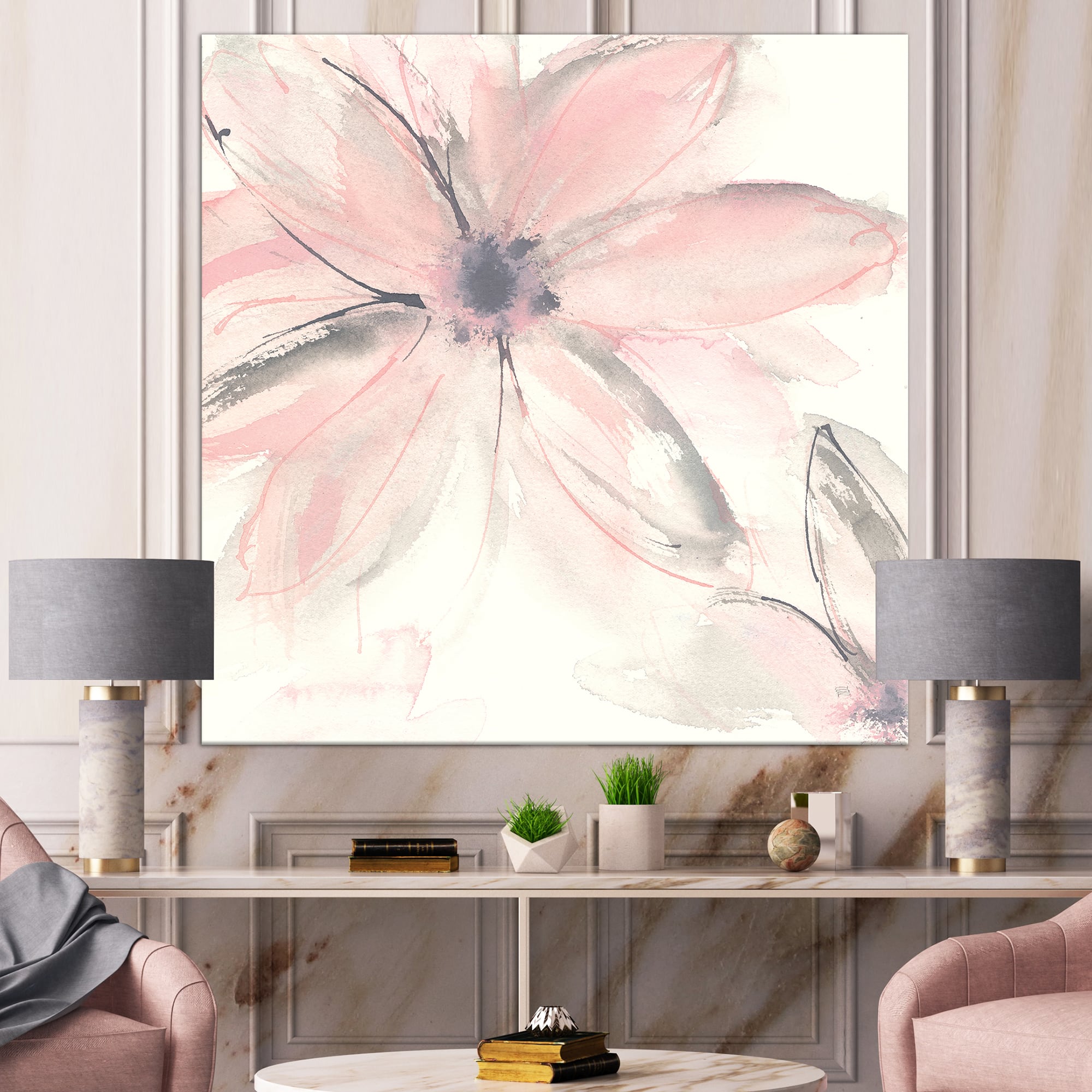 Designart - Pink Shabby Floral II - Shabby Chic Canvas Artwork