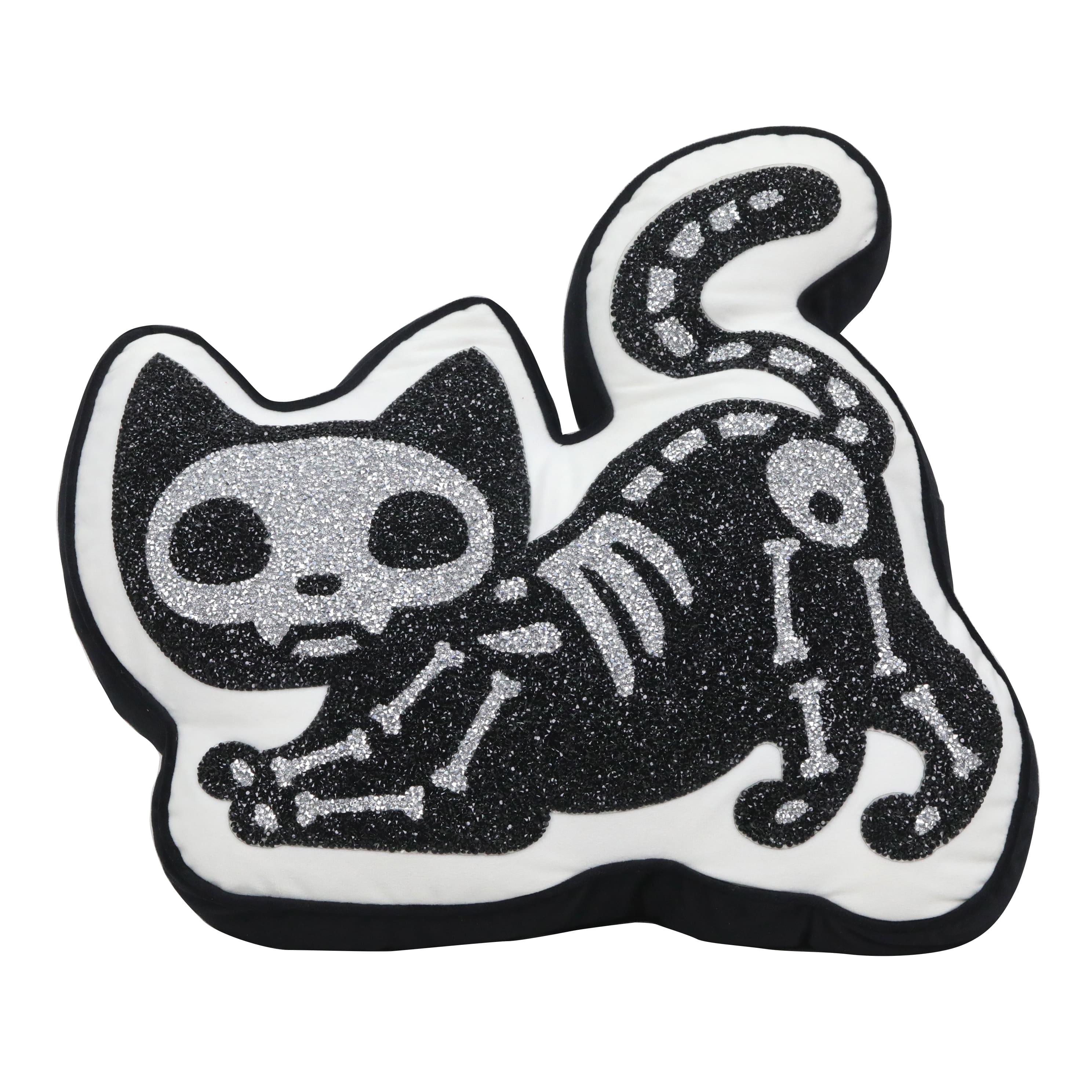 17&#x22; Glittery Black &#x26; Silver Skeleton Cat Accent Pillow by Ashland&#xAE;